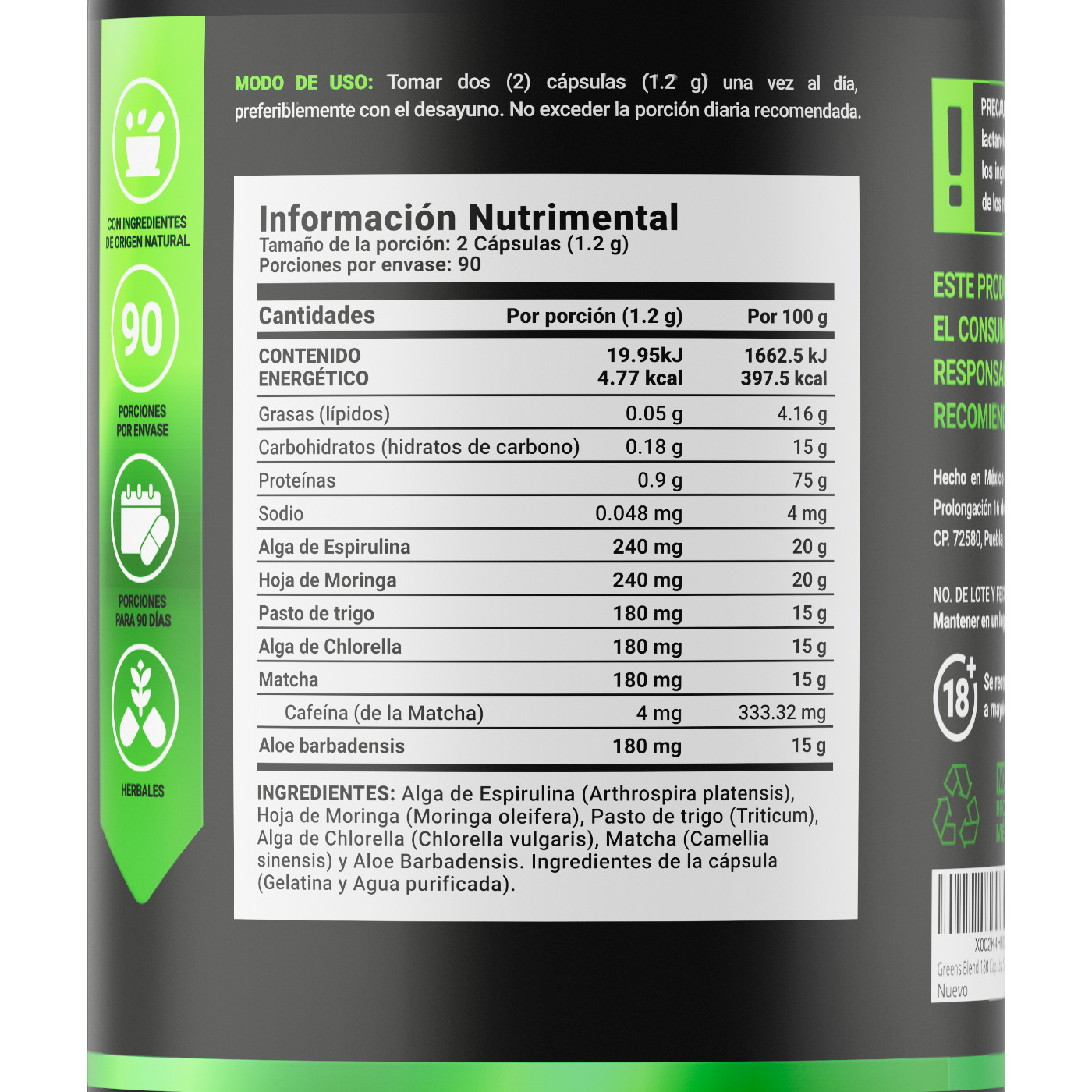 Foto 3 pulgar | Suplemento Alimenticio Greens Blend Espirulina Moringa Weathgrass B Life