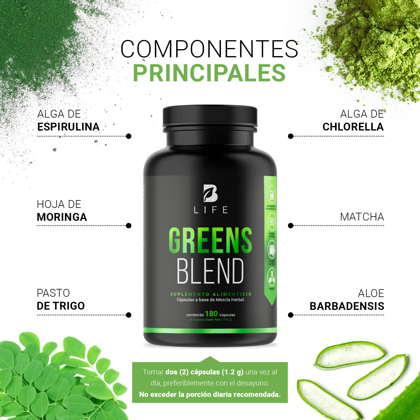 Foto 4 | Suplemento Alimenticio Greens Blend Espirulina Moringa Weathgrass B Life