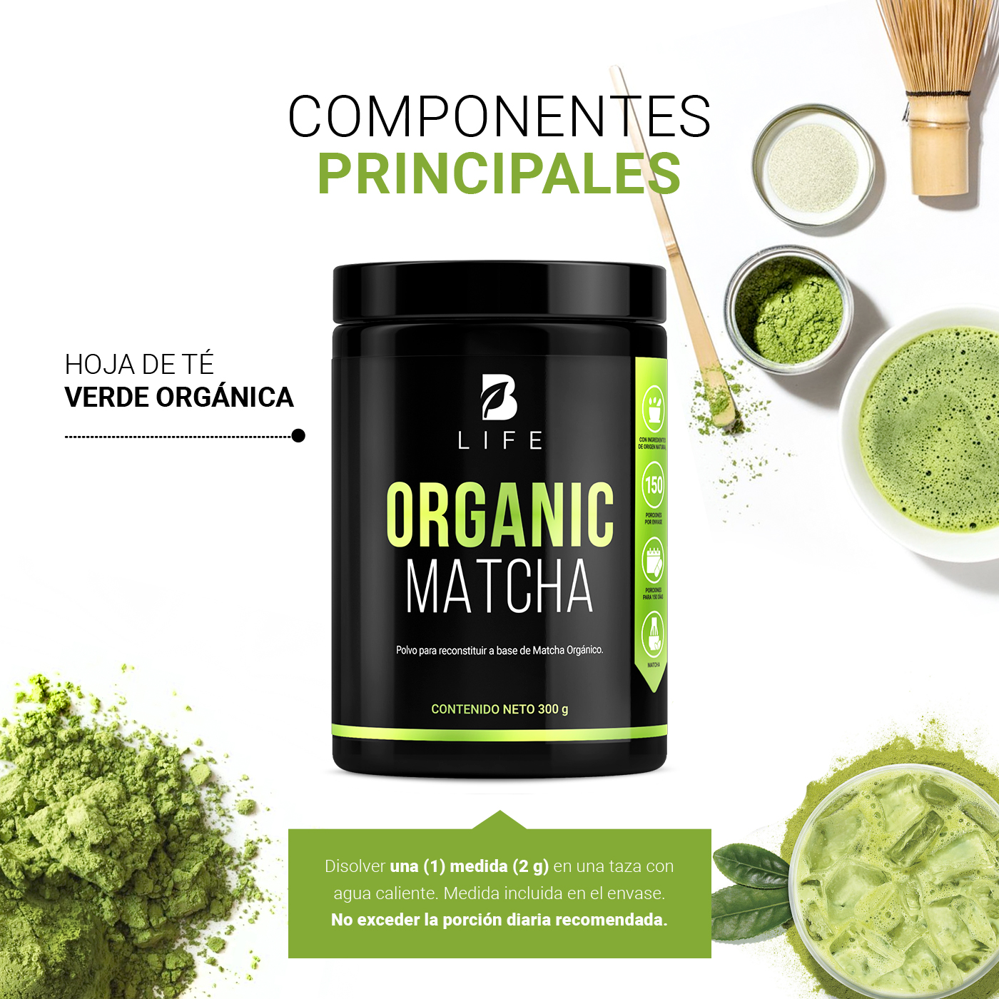 Foto 5 pulgar | Suplemento B Life Matcha en Polvo Orgánica 300 gr 150 Servicios