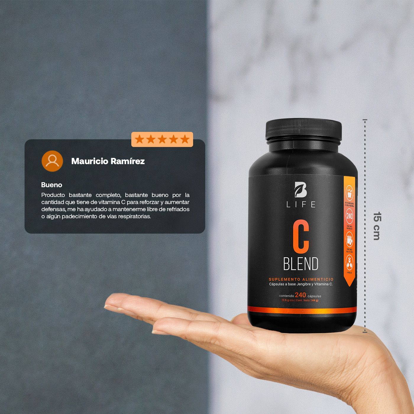 Foto 4 | Vitamina C + Jengibre de 240 Cápsulas B Life Ingredientes 100% Naturales