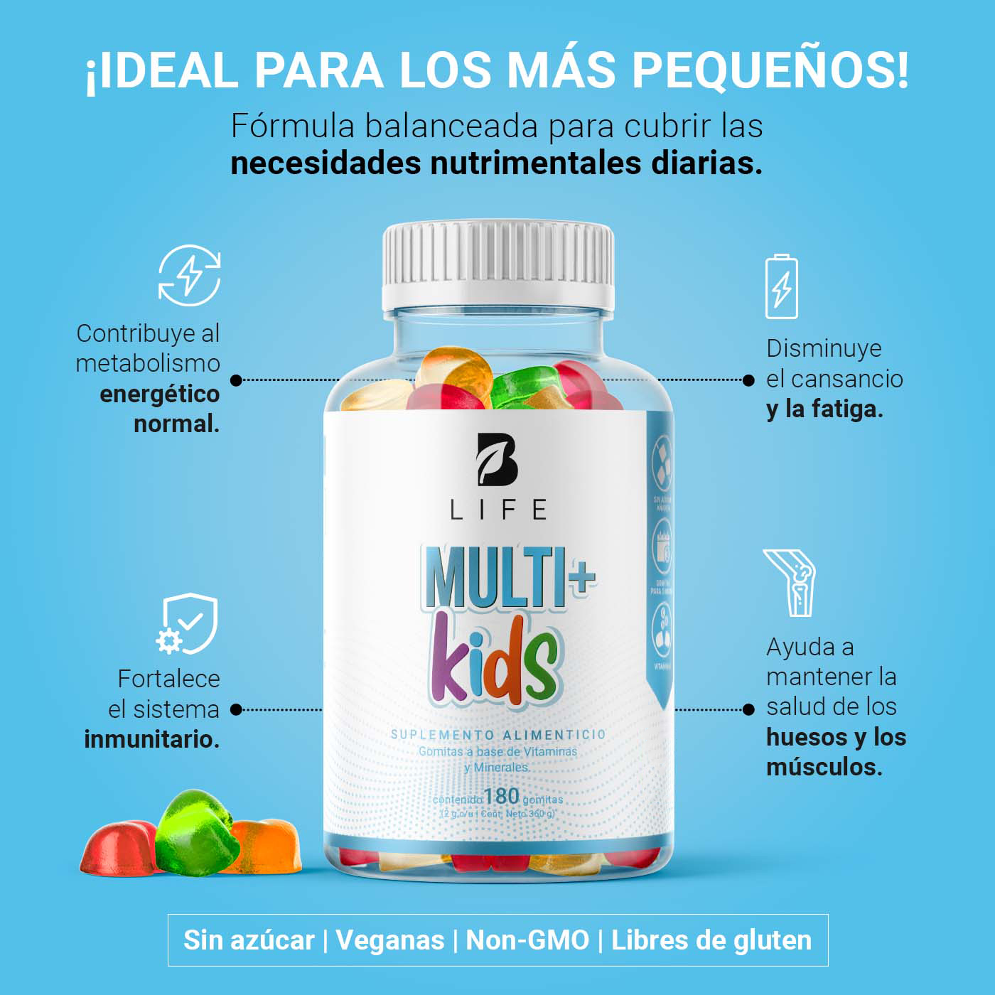 Foto 5 pulgar | Mult Plus Kids Gummies 180 gomitas Sin Azúcar Añadida Ingredientes Naturales Vitaminas y Minerales Mult Plus Kids B Li