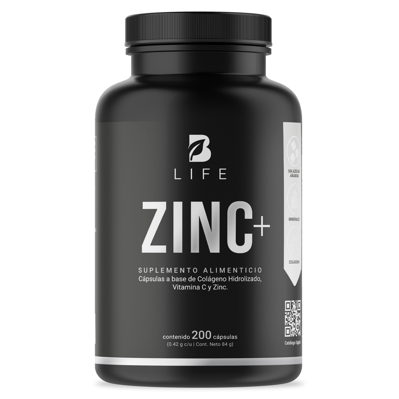 Zinc de 200 Cápsulas Ingredientes Naturales Zin Colágeno y Vitamina C Z Blend B Life