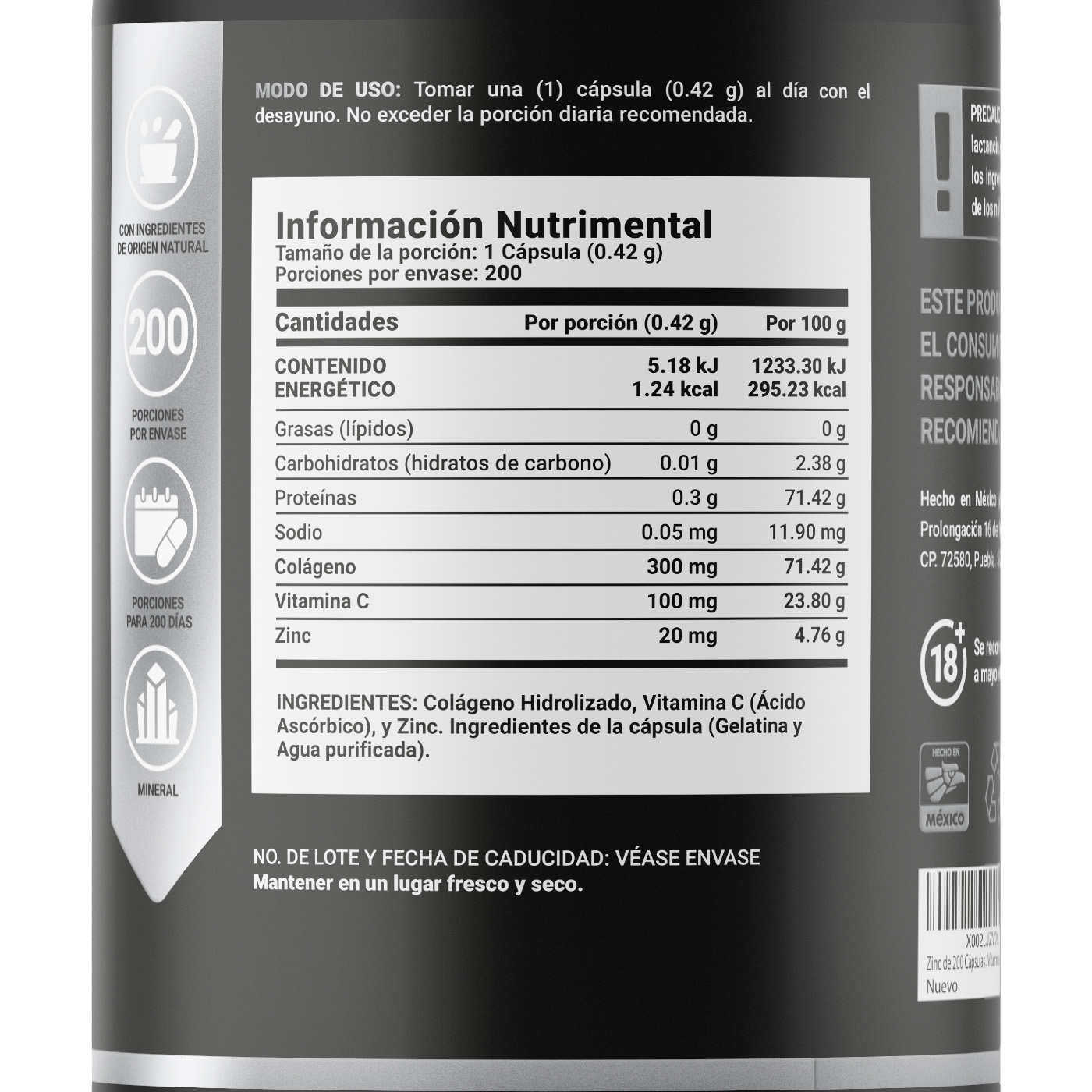 Foto 3 pulgar | Zinc de 200 Cápsulas Ingredientes Naturales Zin Colágeno y Vitamina C Z Blend B Life