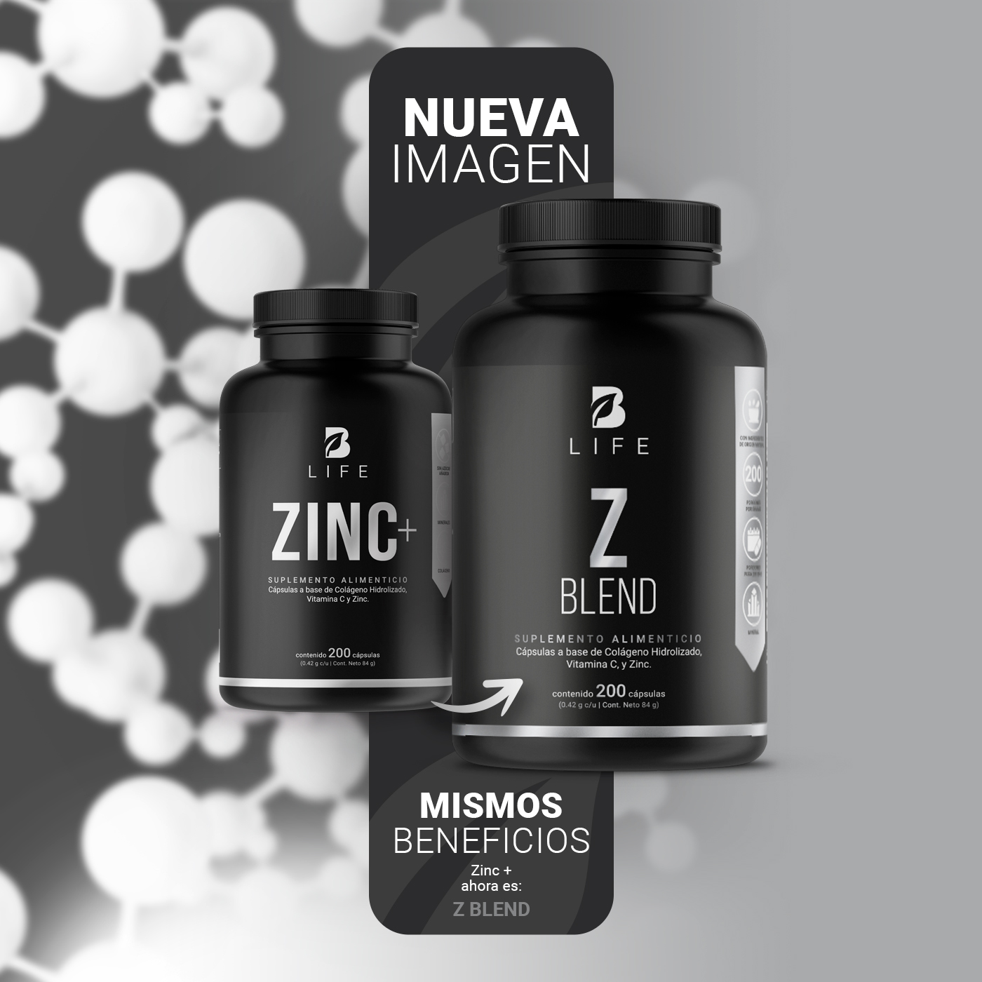 Foto 4 pulgar | Zinc de 200 Cápsulas Ingredientes Naturales Zin Colágeno y Vitamina C Z Blend B Life