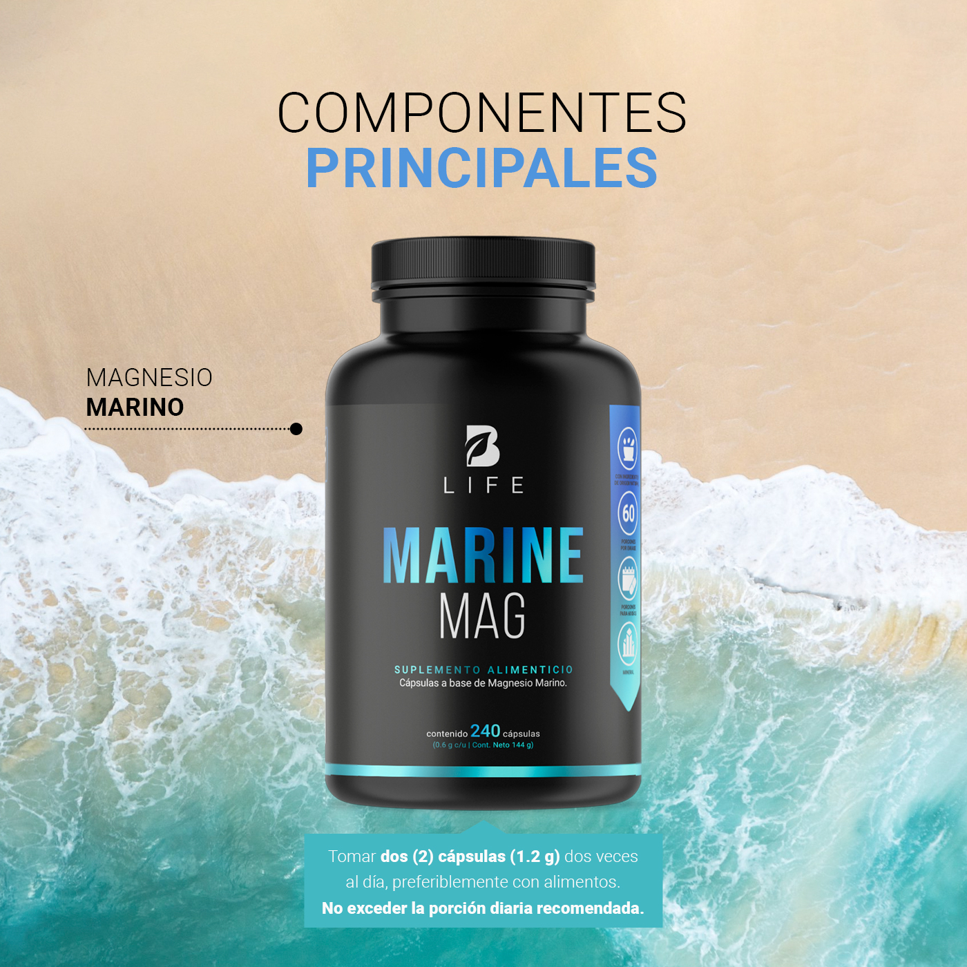 Foto 5 pulgar | Suplemento Alimenticio B Life Marine Magnesium 240 Cápsulas