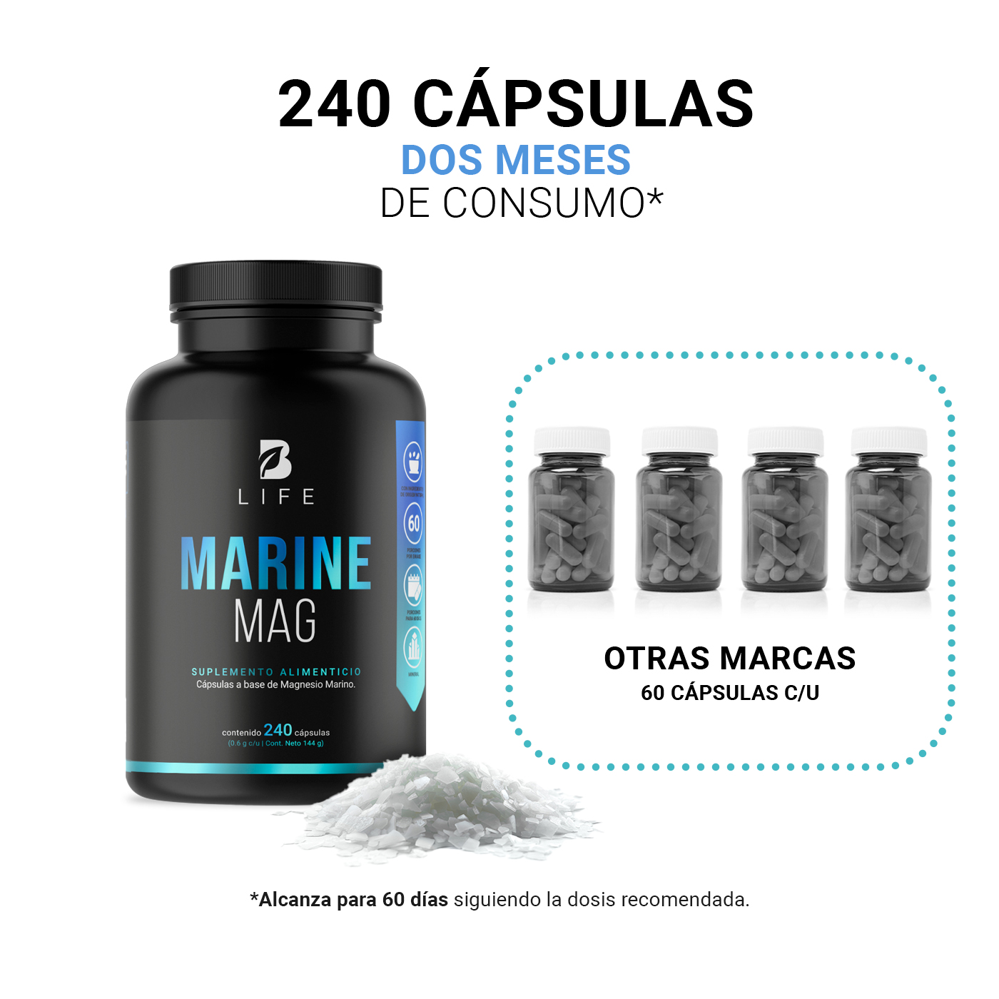 Foto 6 pulgar | Suplemento Alimenticio B Life Marine Magnesium 240 Cápsulas