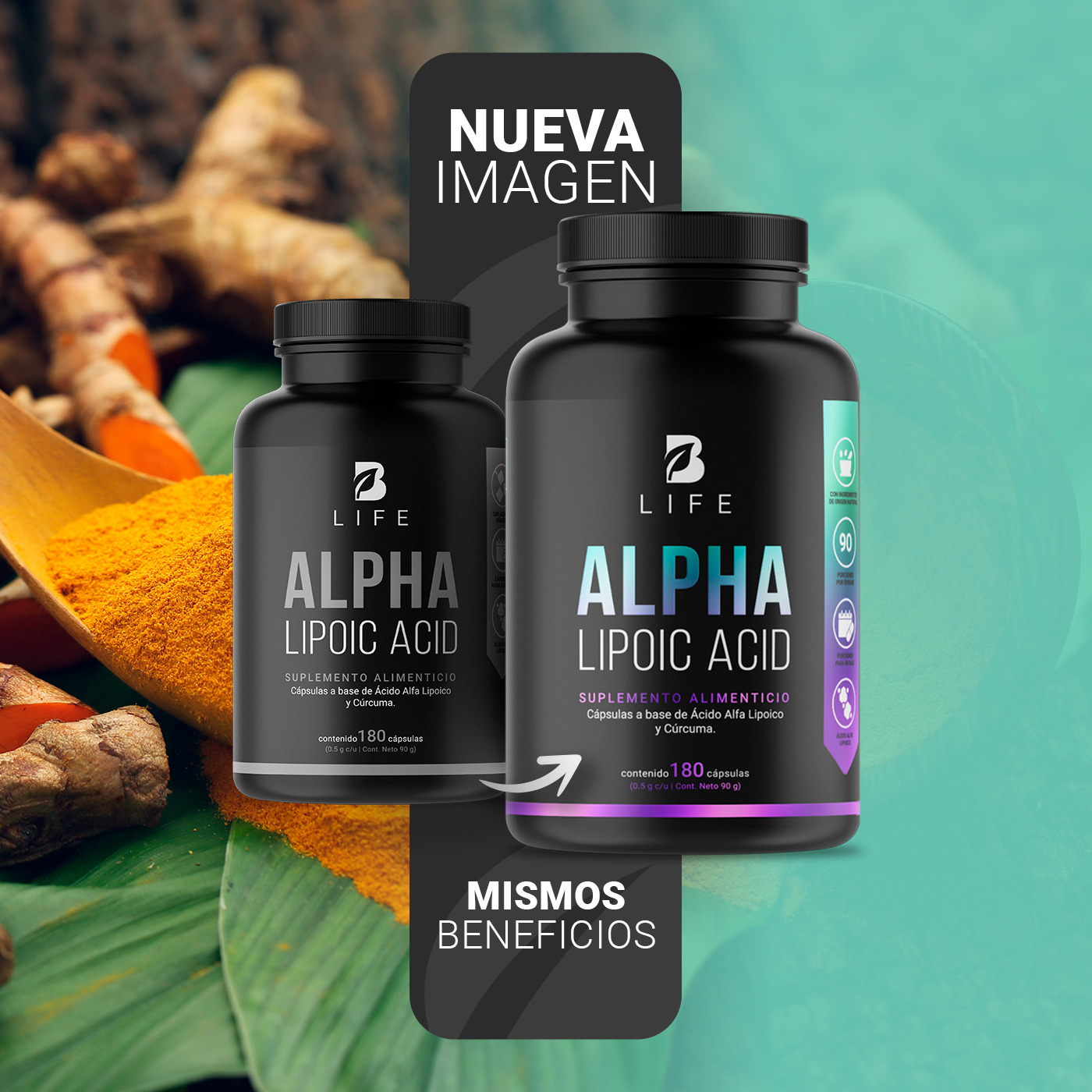 Foto 3 | Ácido Alfa Lipoico de 180 Cápsulas con Cúrcuma Ingredientes Naturales Alpha Lipoic Acid. B Life