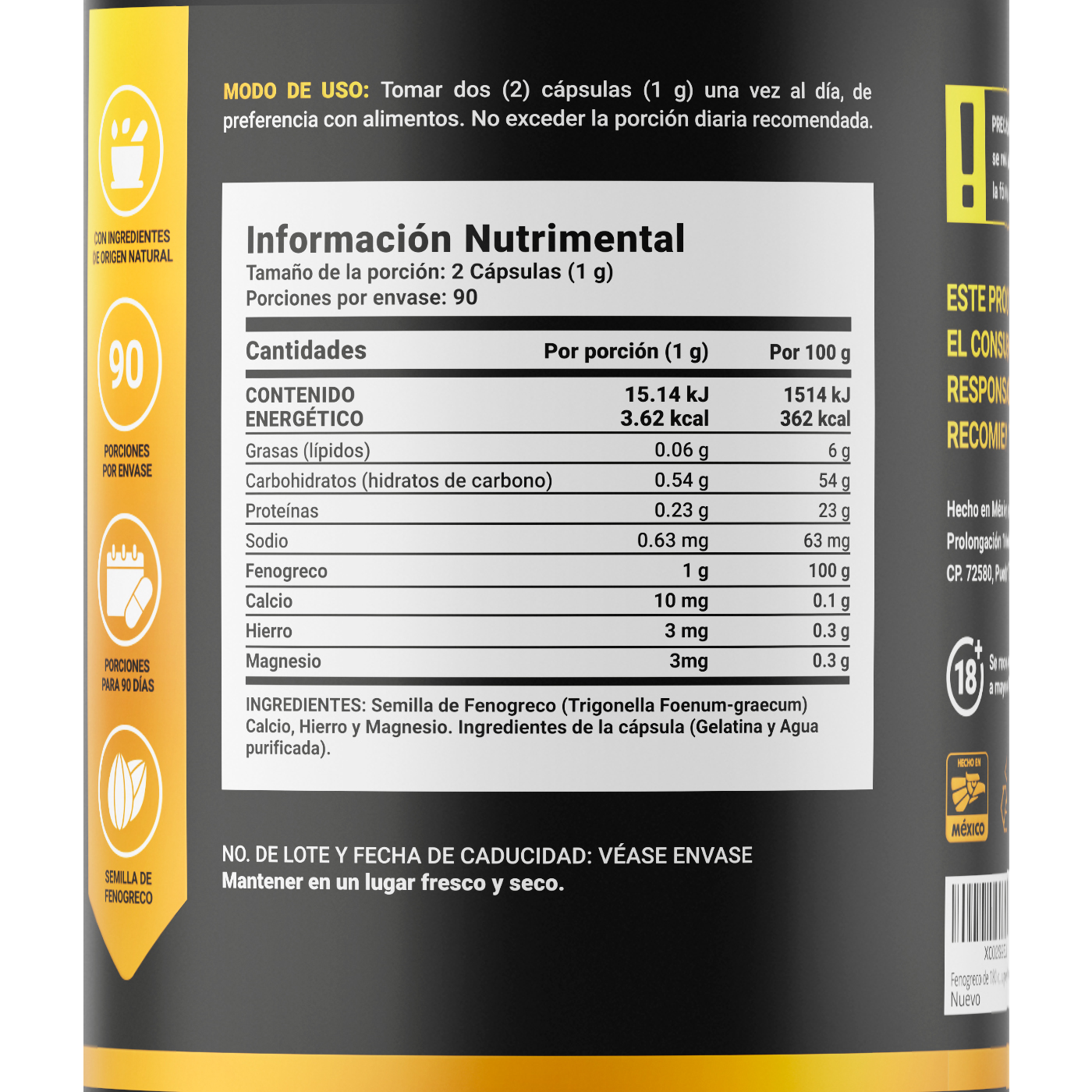 Foto 3 pulgar | Fenogreco de 180 Cápsulas de 500 mg Ingredientes Naturales Fenugreek Seed Powder B Life