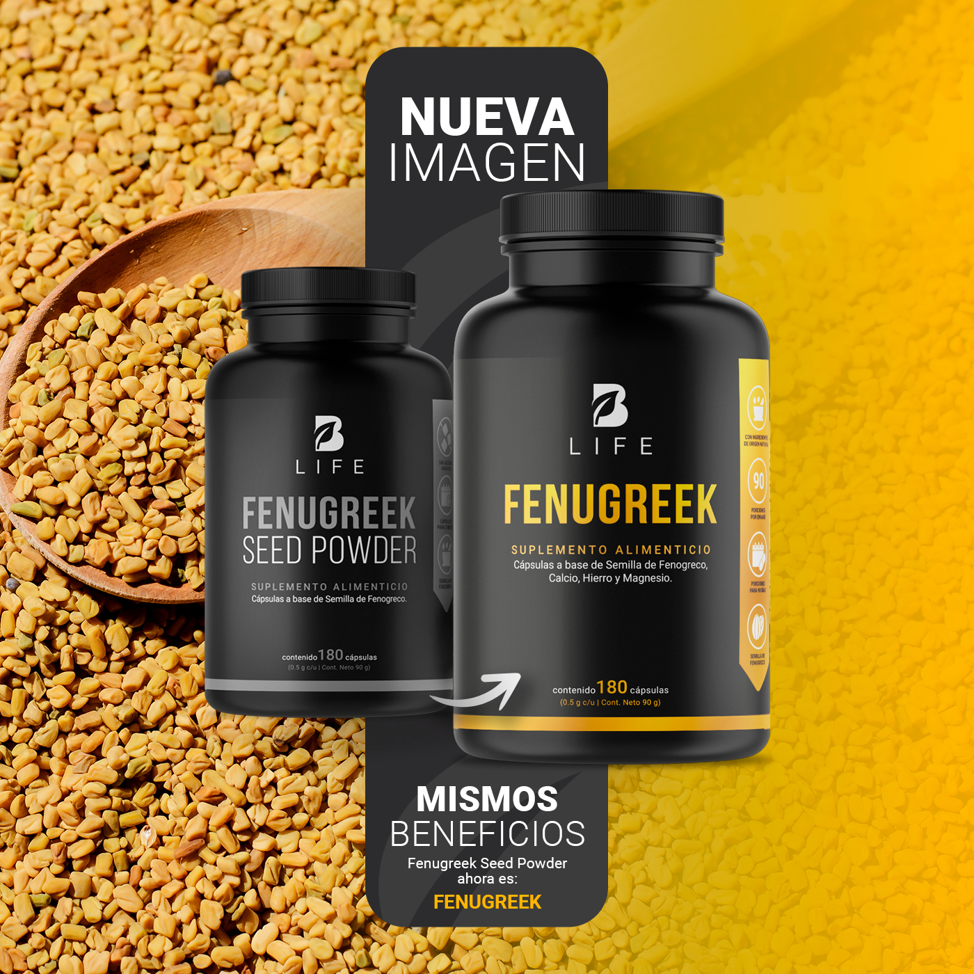 Foto 4 pulgar | Fenogreco de 180 Cápsulas de 500 mg Ingredientes Naturales Fenugreek Seed Powder B Life
