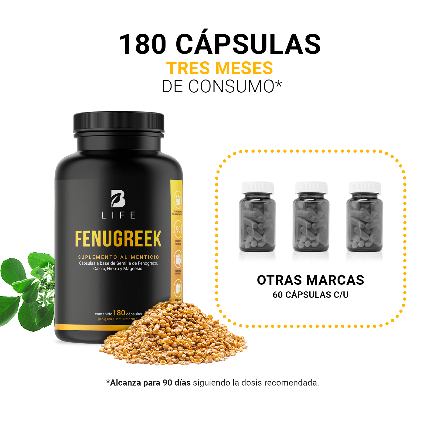 Foto 6 pulgar | Fenogreco de 180 Cápsulas de 500 mg Ingredientes Naturales Fenugreek Seed Powder B Life