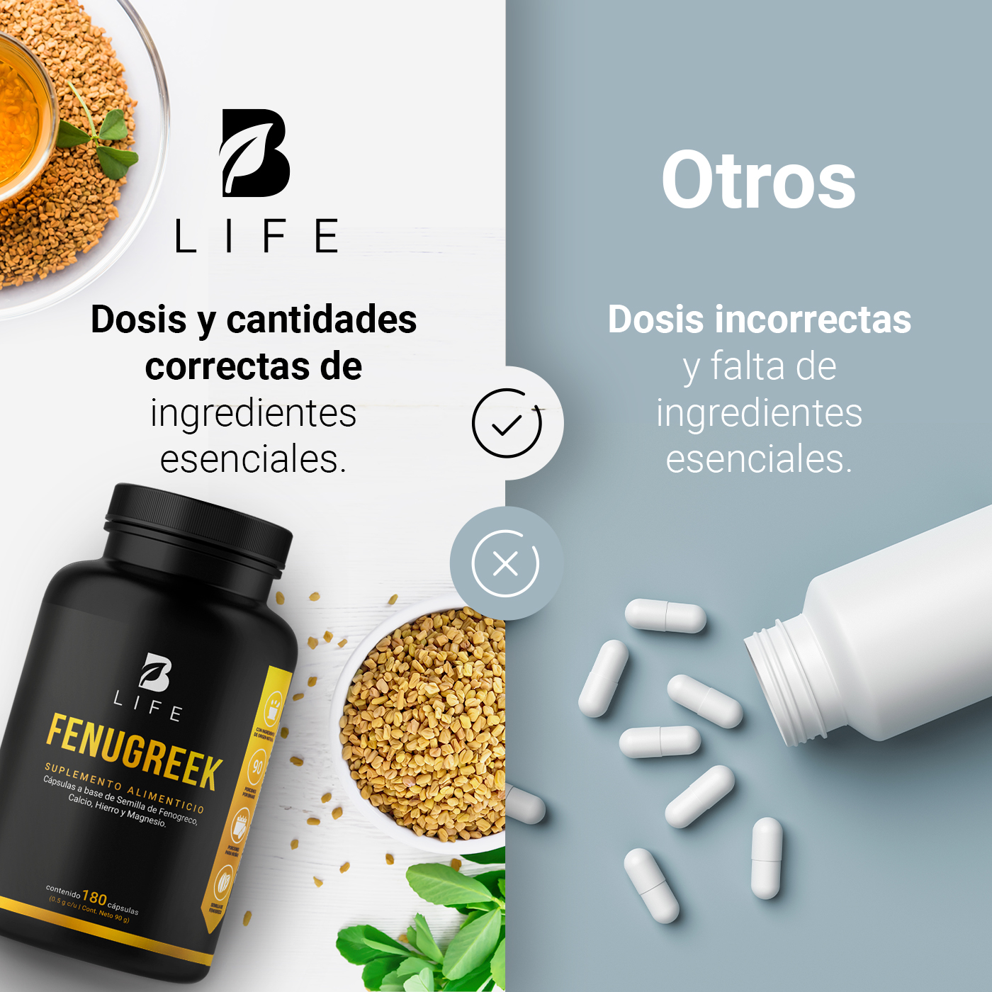 Foto 7 pulgar | Fenogreco de 180 Cápsulas de 500 mg Ingredientes Naturales Fenugreek Seed Powder B Life