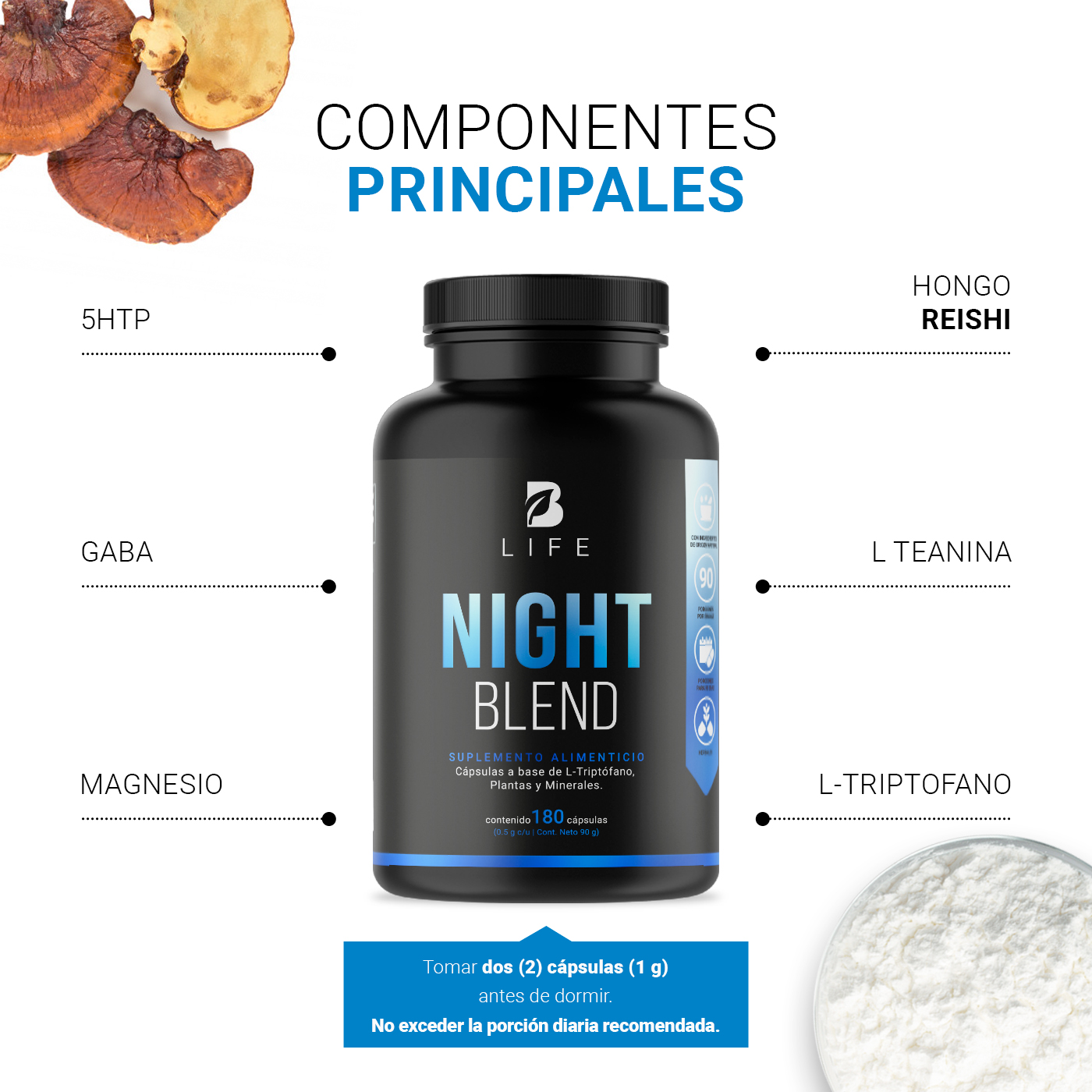 Foto 5 pulgar | Night Blend de 180 Cápsulas Ingredientes Naturales Night Blend B Life