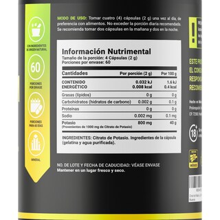 Foto 2 | Citrato de Potasio 240 Cápsulas con 800 mg de Potasio Ingredientes Naturales Potassium Citrate B Life