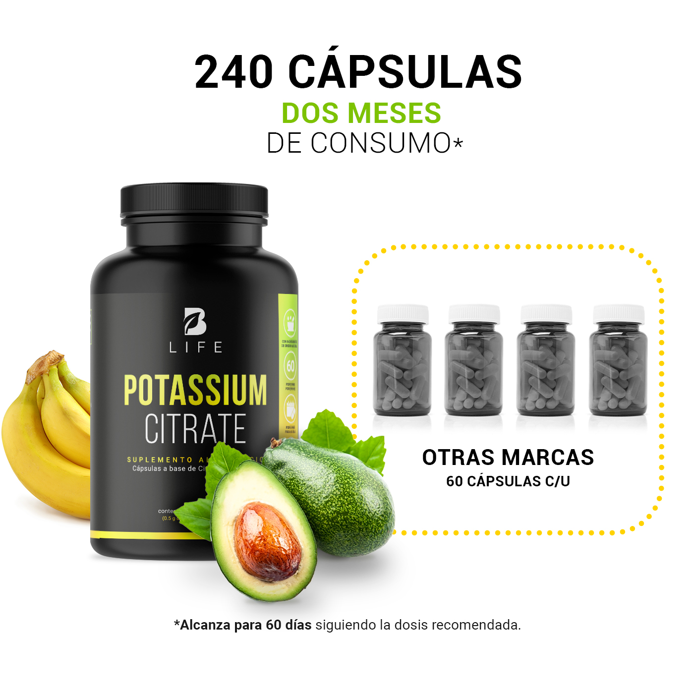 Foto 6 pulgar | Citrato de Potasio 240 Cápsulas con 800 mg de Potasio Ingredientes Naturales Potassium Citrate B Life
