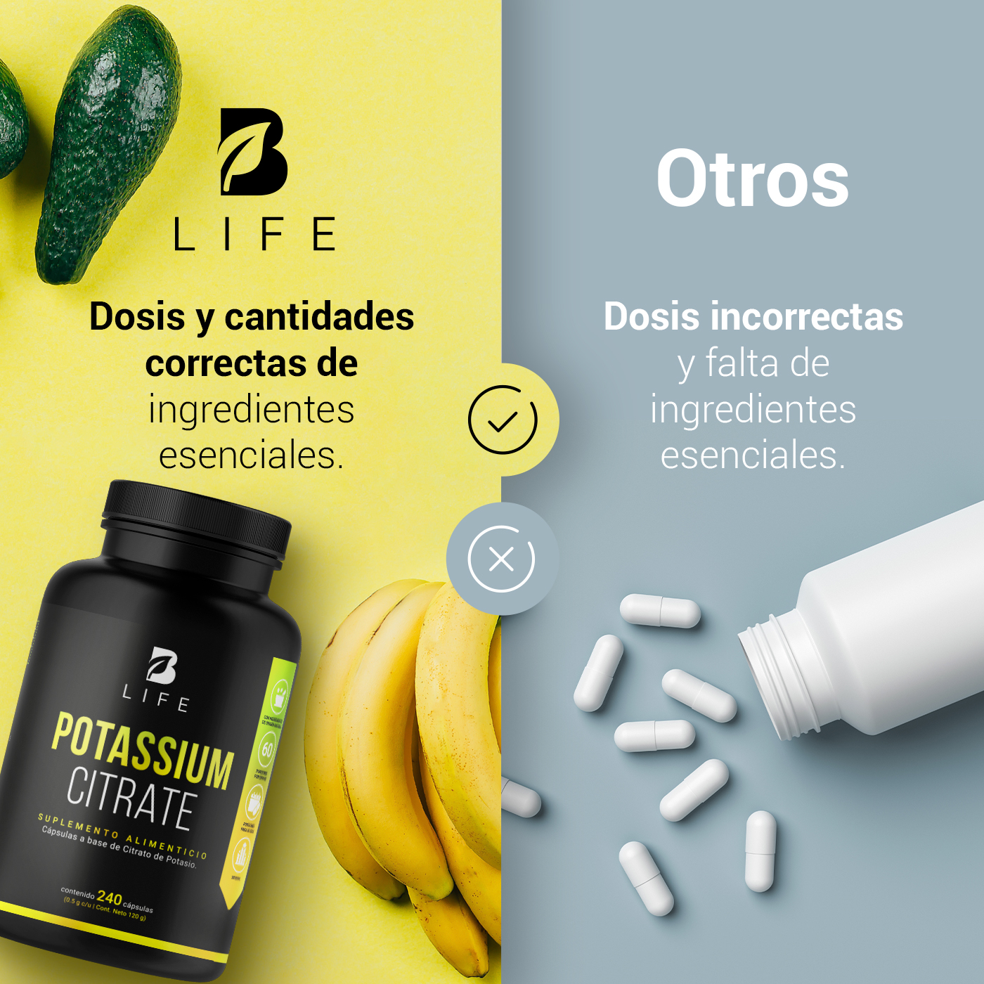 Foto 7 pulgar | Citrato de Potasio 240 Cápsulas con 800 mg de Potasio Ingredientes Naturales Potassium Citrate B Life