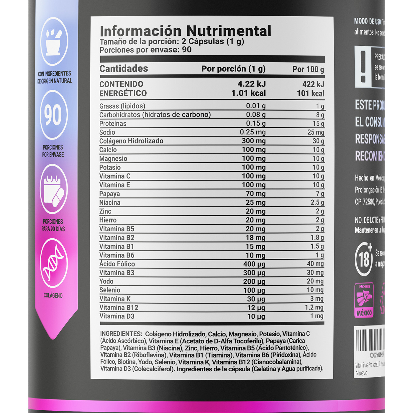 Foto 3 pulgar | Multivitamínico Prenatal 180 Cápsulas Ingredientes Naturales Pre Nat Blend B Life
