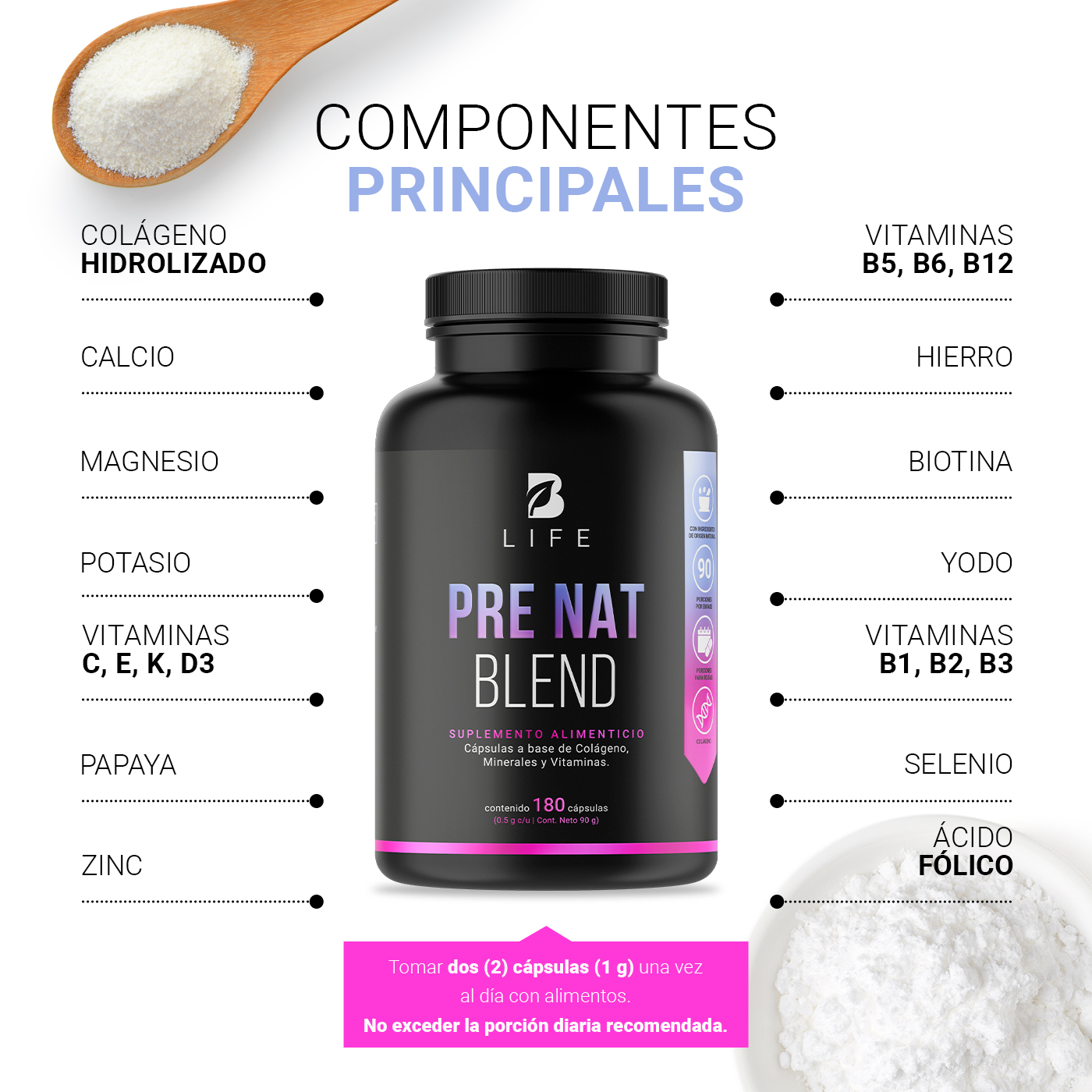 Foto 5 pulgar | Multivitamínico Prenatal 180 Cápsulas Ingredientes Naturales Pre Nat Blend B Life