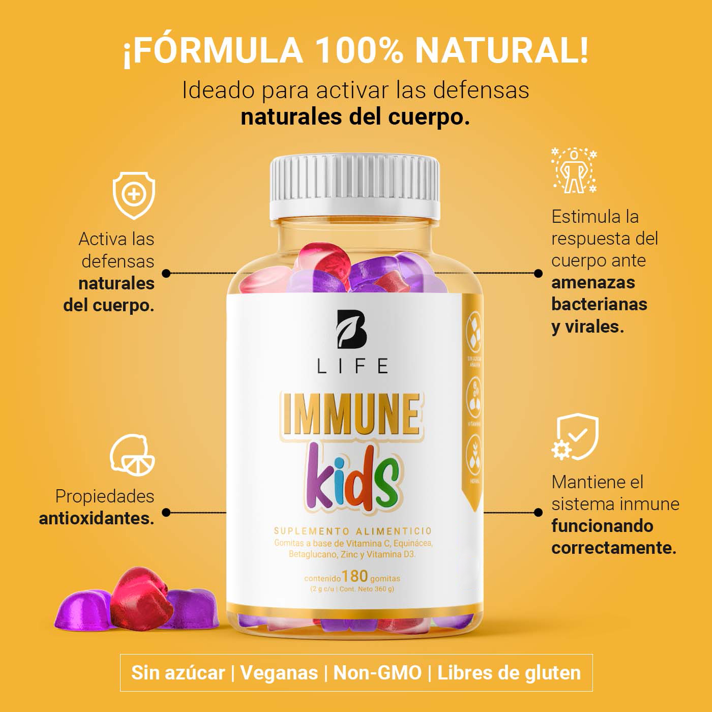 Foto 5 pulgar | Suplemento Alimenticio B Life Immune Kids 180 Gomitas