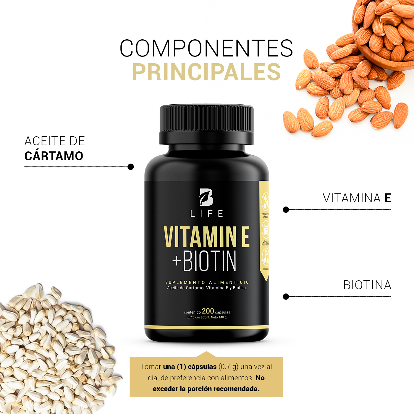 Foto 4 pulgar | Vitamina E + Biotina de 200 Cápsulas Ingredientes Naturales Supplement E&B B Life