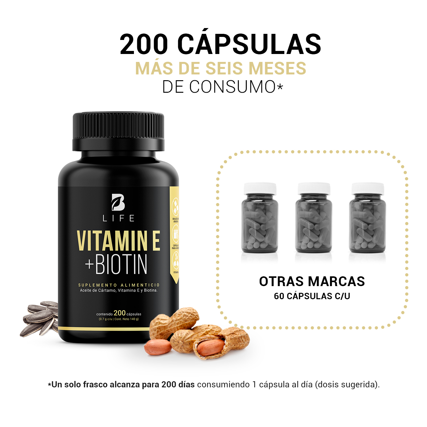 Foto 6 pulgar | Vitamina E + Biotina de 200 Cápsulas Ingredientes Naturales Supplement E&B B Life