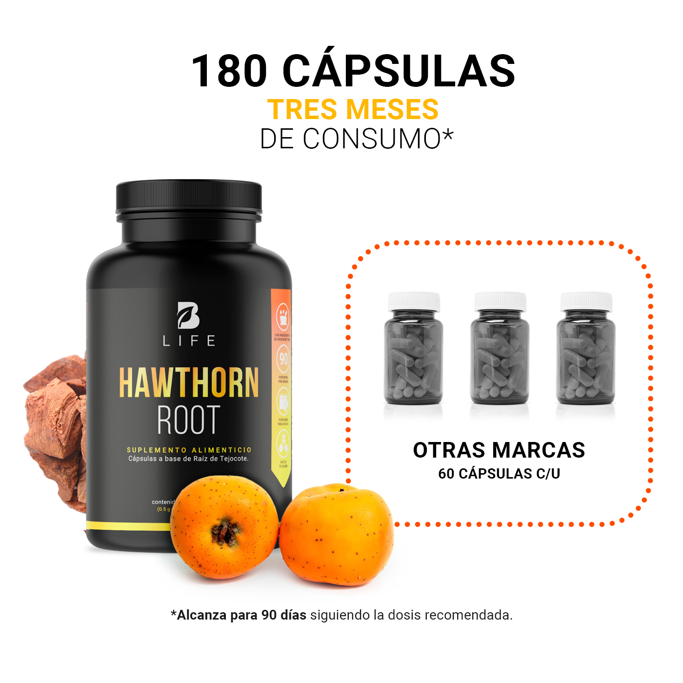 Foto 5 | Raíz de Tejocote 180 Cápsulas Hawthorn Root B Life