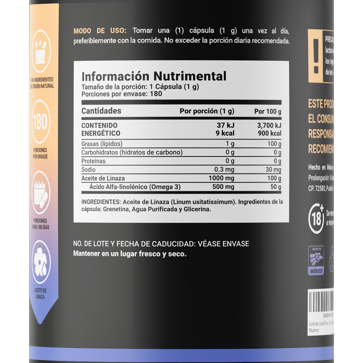 Foto 3 pulgar | Suplemento Alimenticio B Life Omega 3 Flaxseed Oil 180 Cápsulas