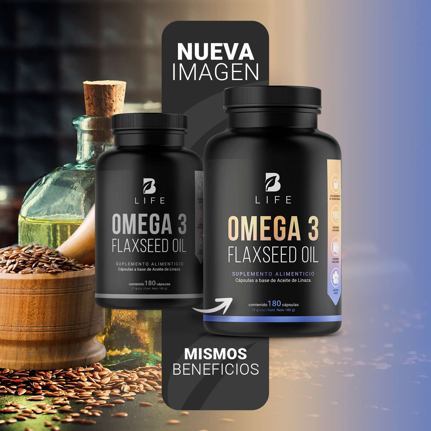 Foto 4 pulgar | Suplemento Alimenticio B Life Omega 3 Flaxseed Oil 180 Cápsulas