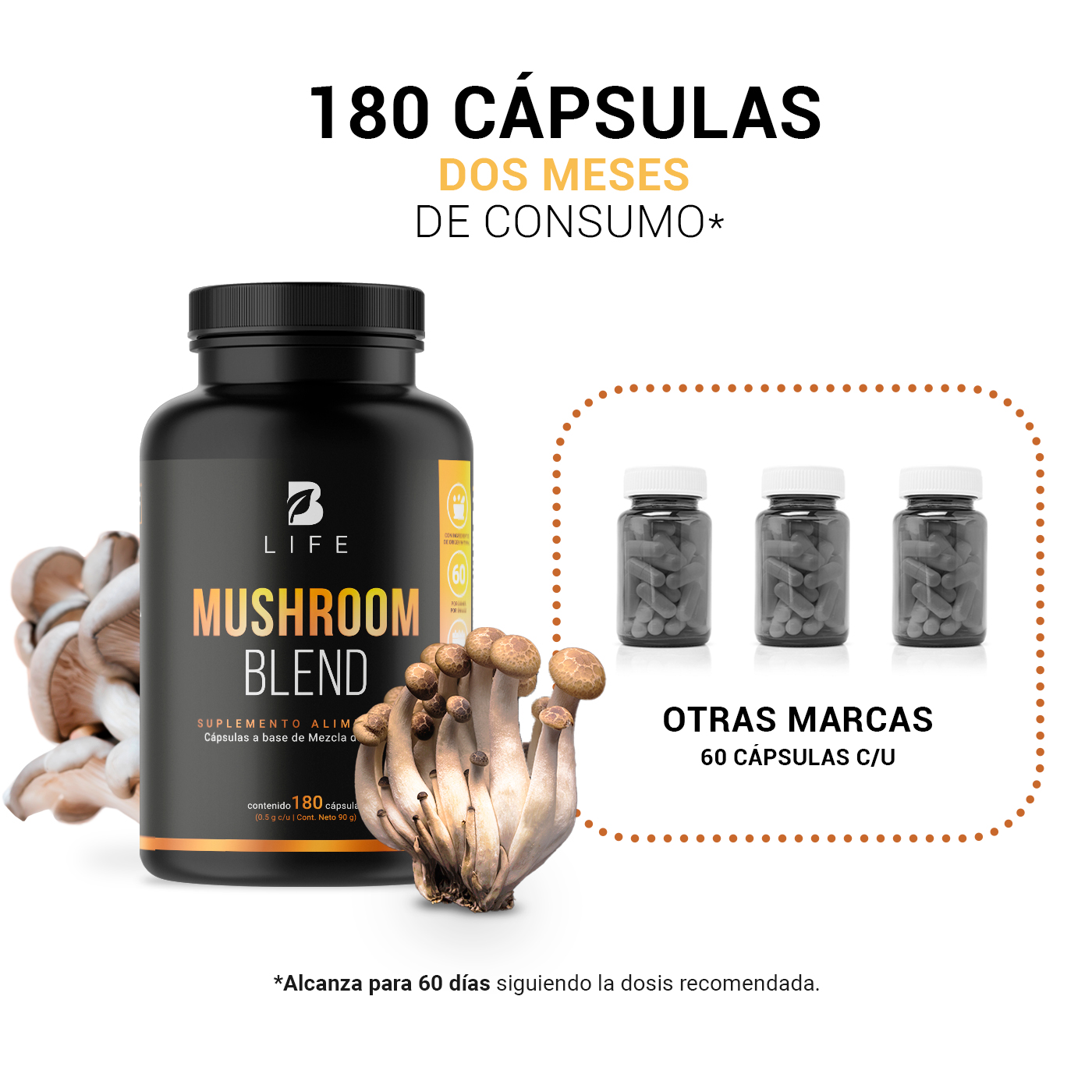 Foto 5 | Complejo B Life de Hongos 180 Cápsulas