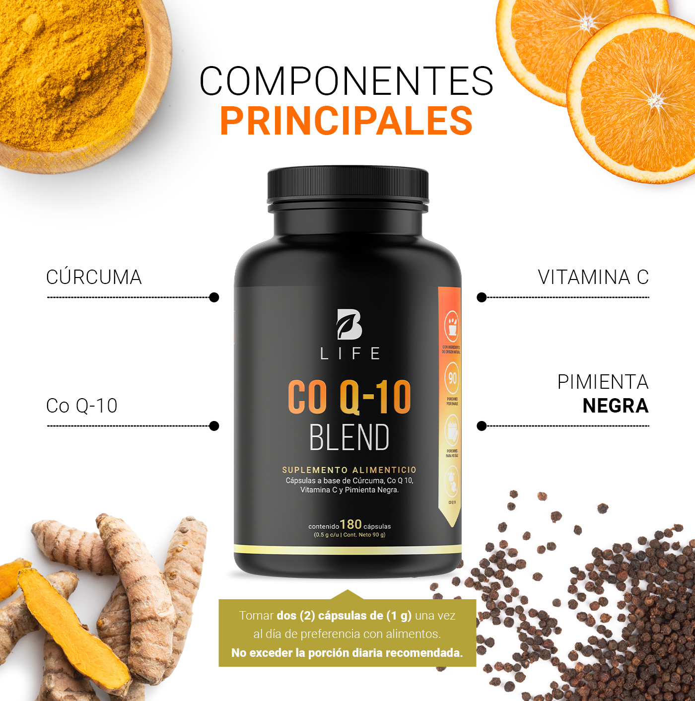 Foto 5 pulgar | CoQ10 de 180 Cápsulas Ingredientes Naturales Coenzima Q10 Cúrcuma y Vitamina C Co Q-10 Blend B Life