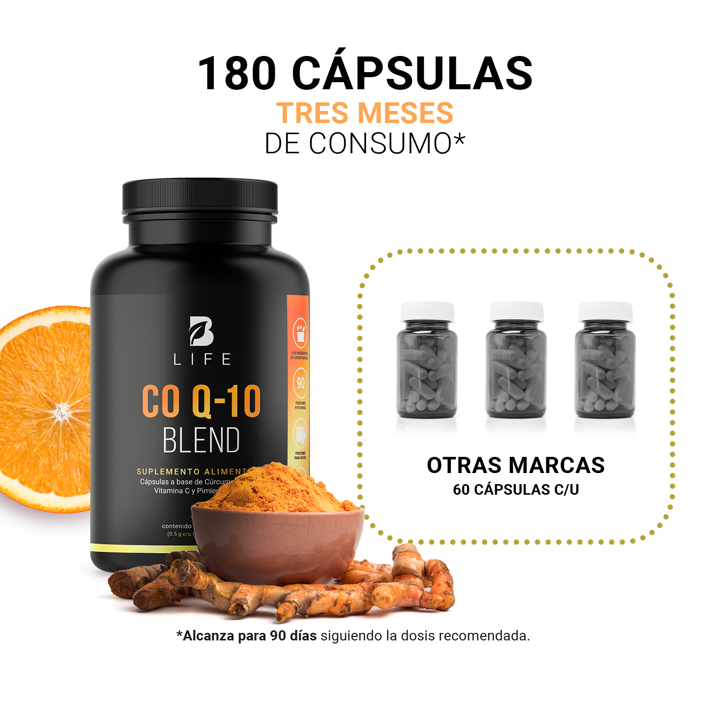 Foto 5 | CoQ10 de 180 Cápsulas Ingredientes Naturales Coenzima Q10 Cúrcuma y Vitamina C Co Q-10 Blend B Life
