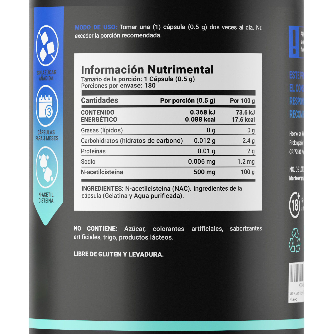 Foto 2 | Suplemento Alimenticio B Life N-Acetyl Cysteine 180 Cápsulas