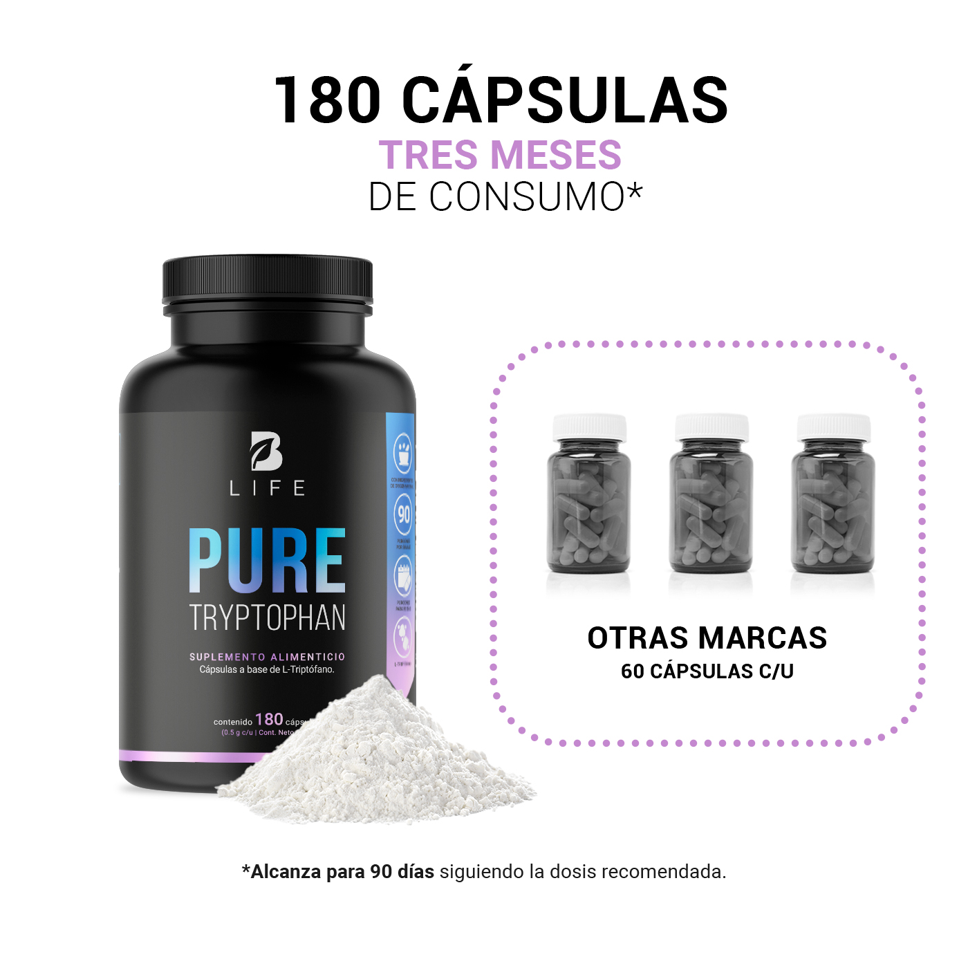 Foto 5 | Triptófano de 180 Cápsulas B Life