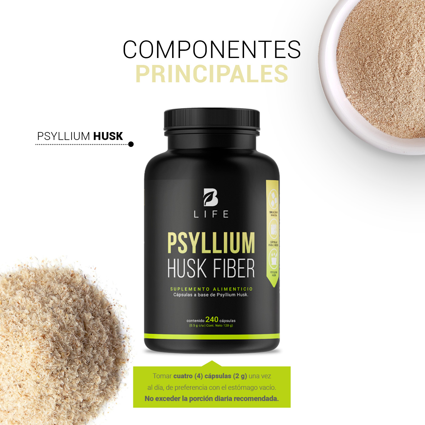 Foto 5 pulgar | Fibra de Psyllium Husk B Life