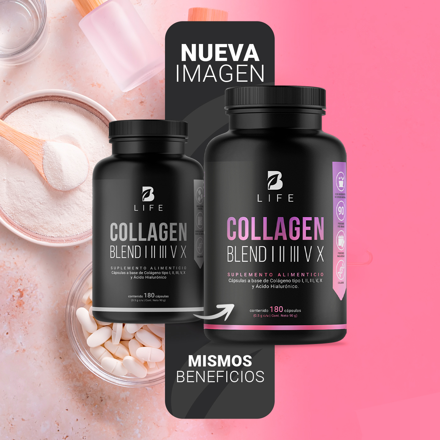 Foto 4 pulgar | Colágeno Tipo I II III V y X con 180 cápsulas Ingredientes naturales Collagen Blend I II III V X B Life