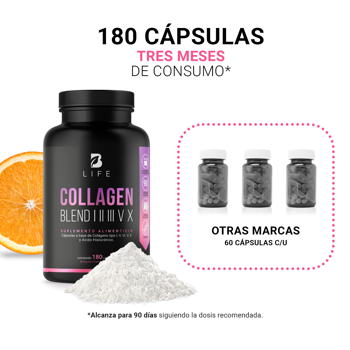 Foto 6 pulgar | Colágeno Tipo I II III V y X con 180 cápsulas Ingredientes naturales Collagen Blend I II III V X B Life