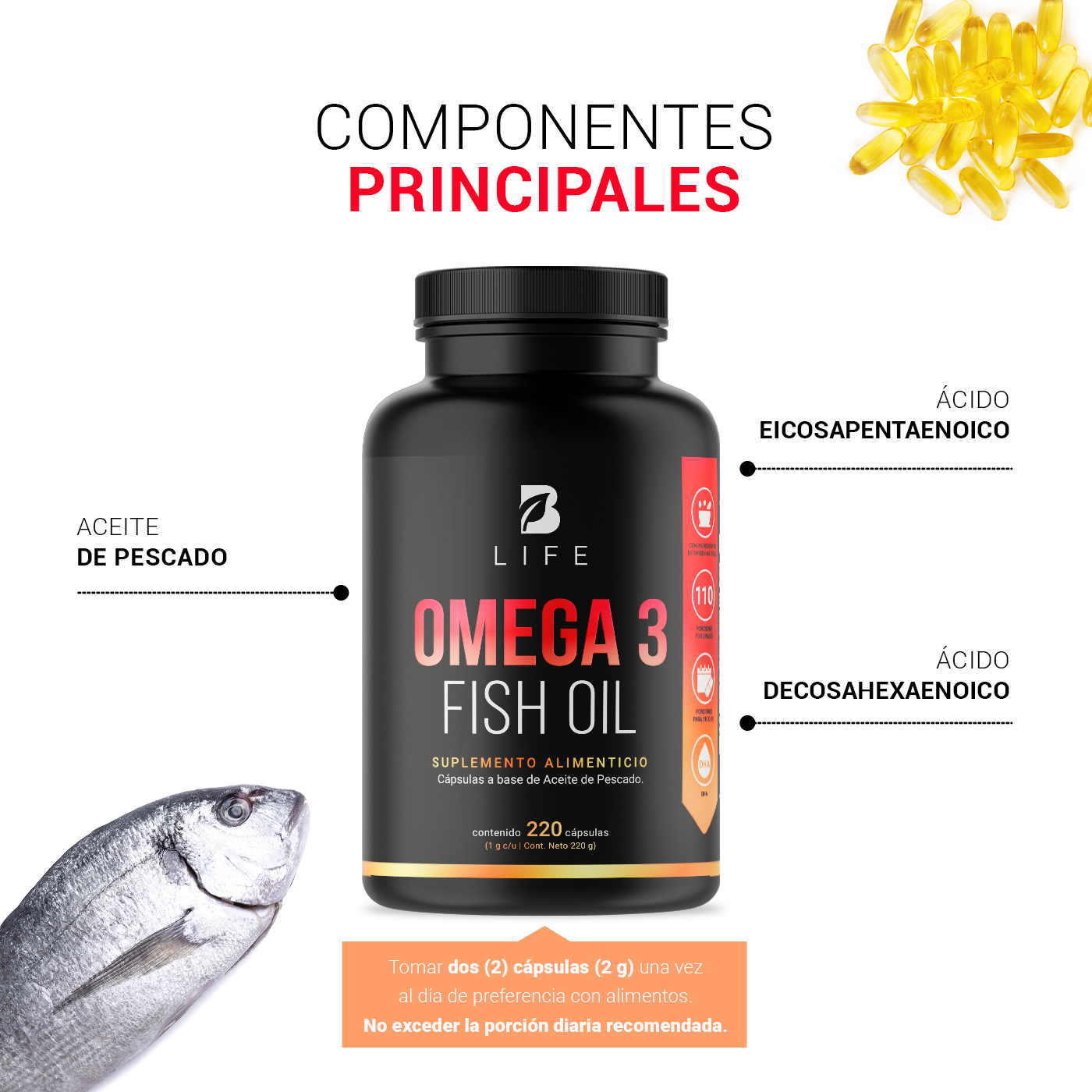 Foto 5 pulgar | Suplemento Alimenticio B Life Omega 3 Fish Oil 220 Cápsulas