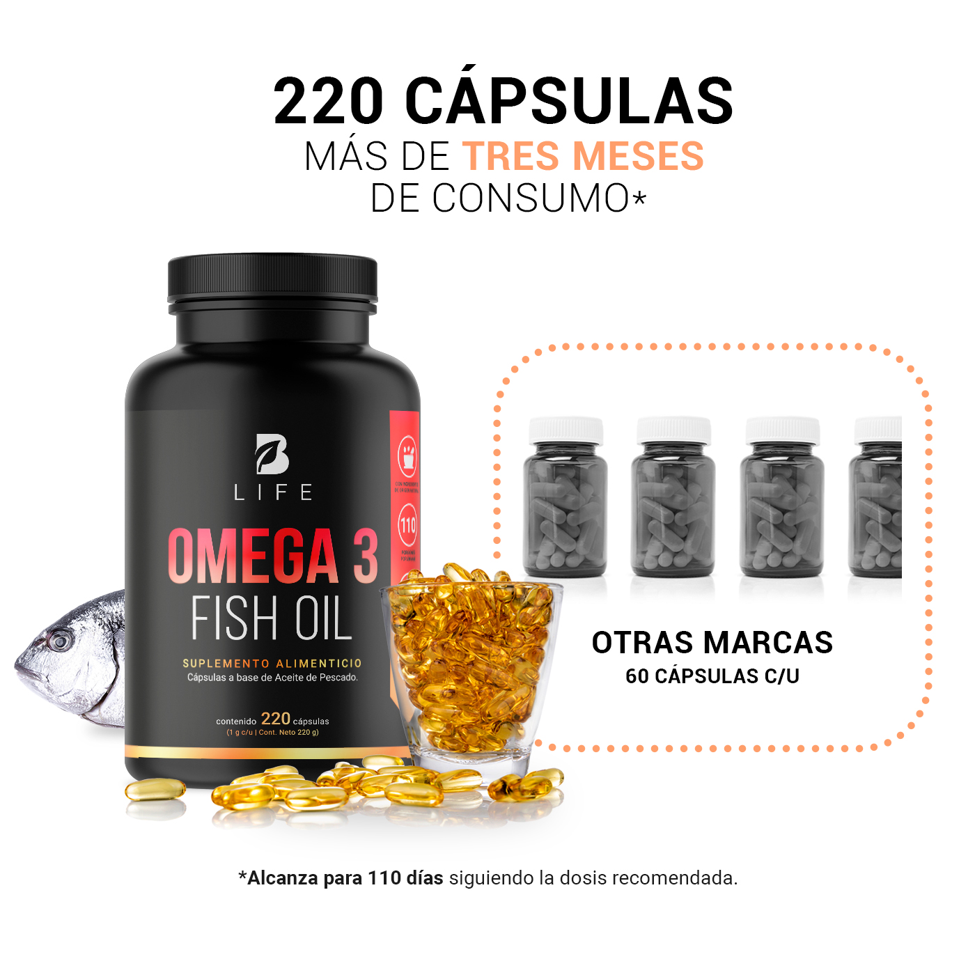 Foto 5 | Suplemento Alimenticio B Life Omega 3 Fish Oil 220 Cápsulas