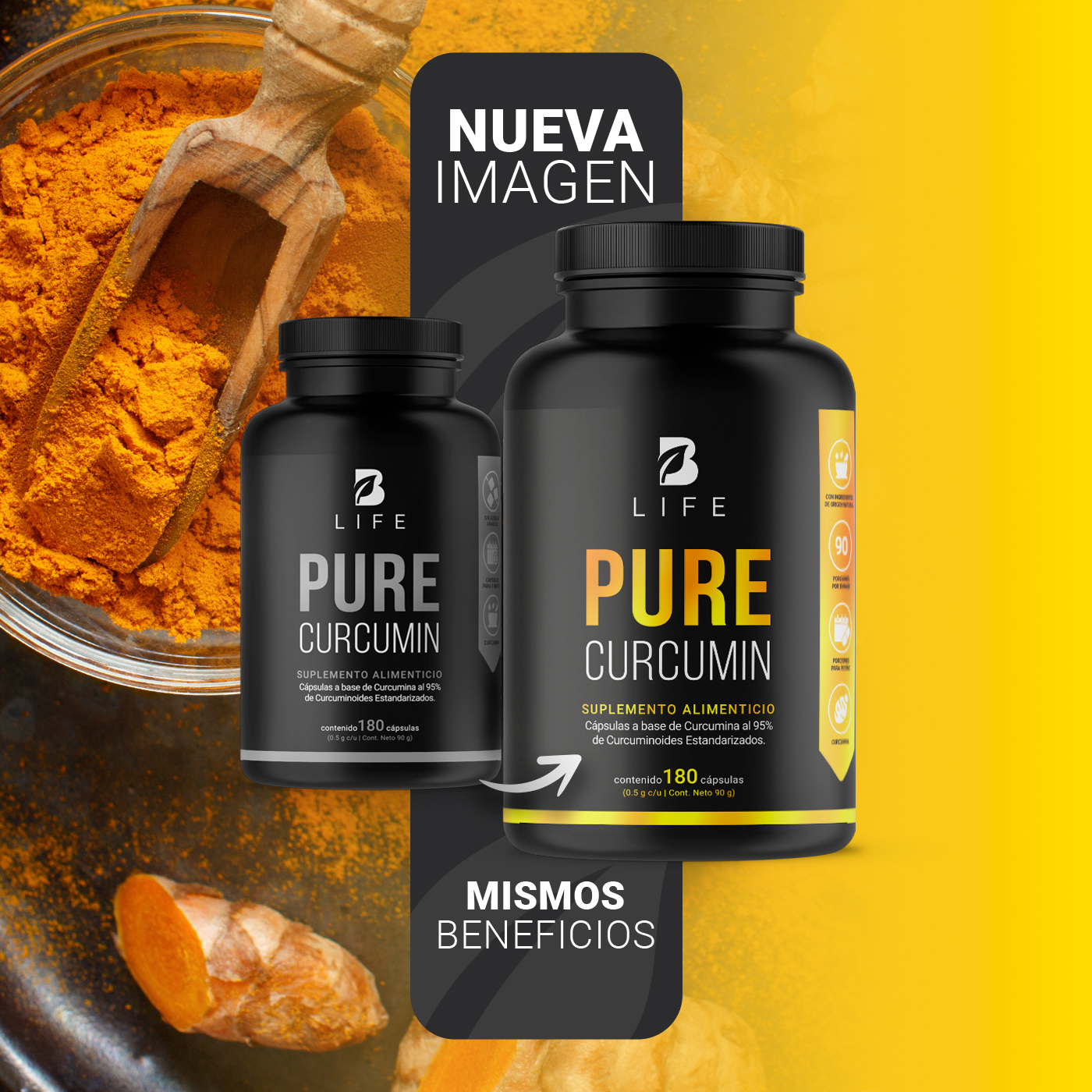 Foto 4 pulgar | Curcumina Pura de 180 Cápsulas B Life