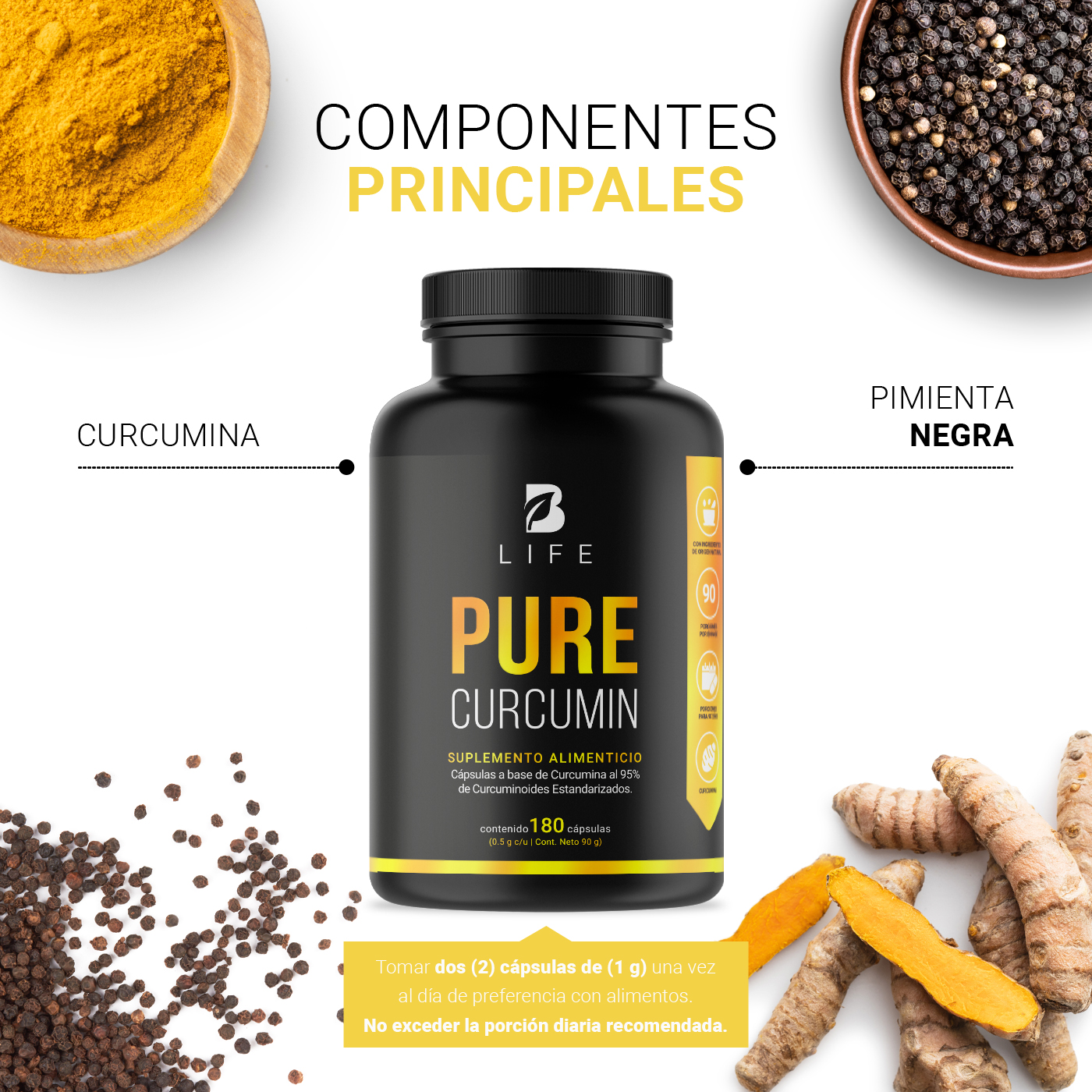 Foto 4 | Curcumina Pura de 180 Cápsulas B Life