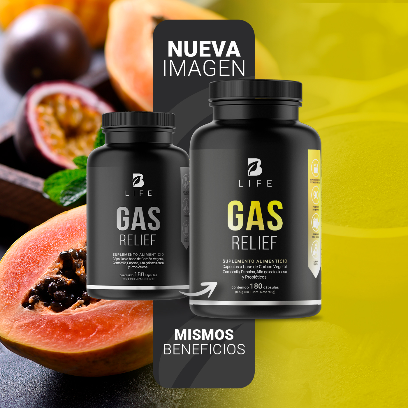 Foto 4 pulgar | Gas Relief de 180 Cápsulas Ingredientes Naturales Gas Relief B Life