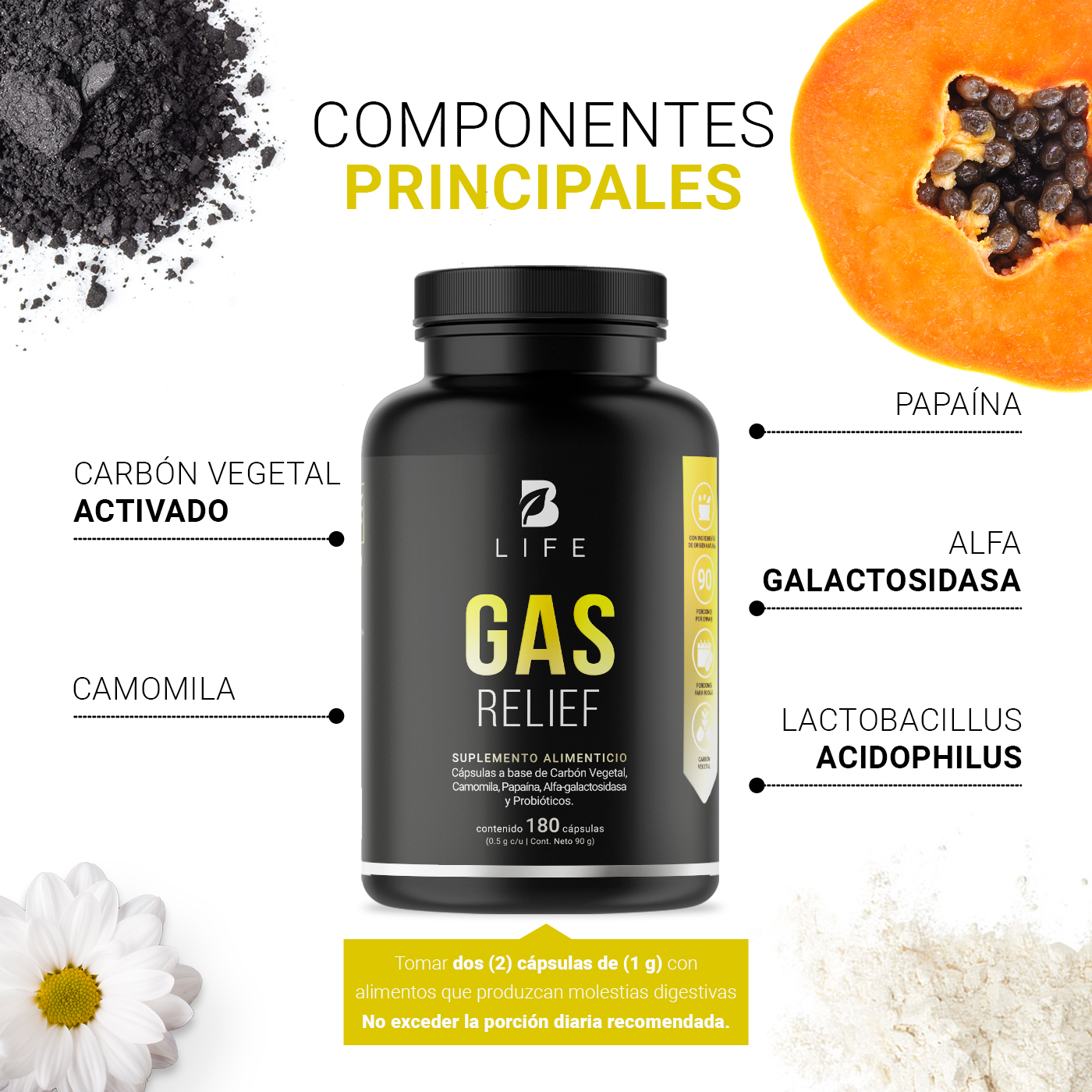 Foto 5 pulgar | Gas Relief de 180 Cápsulas Ingredientes Naturales Gas Relief B Life