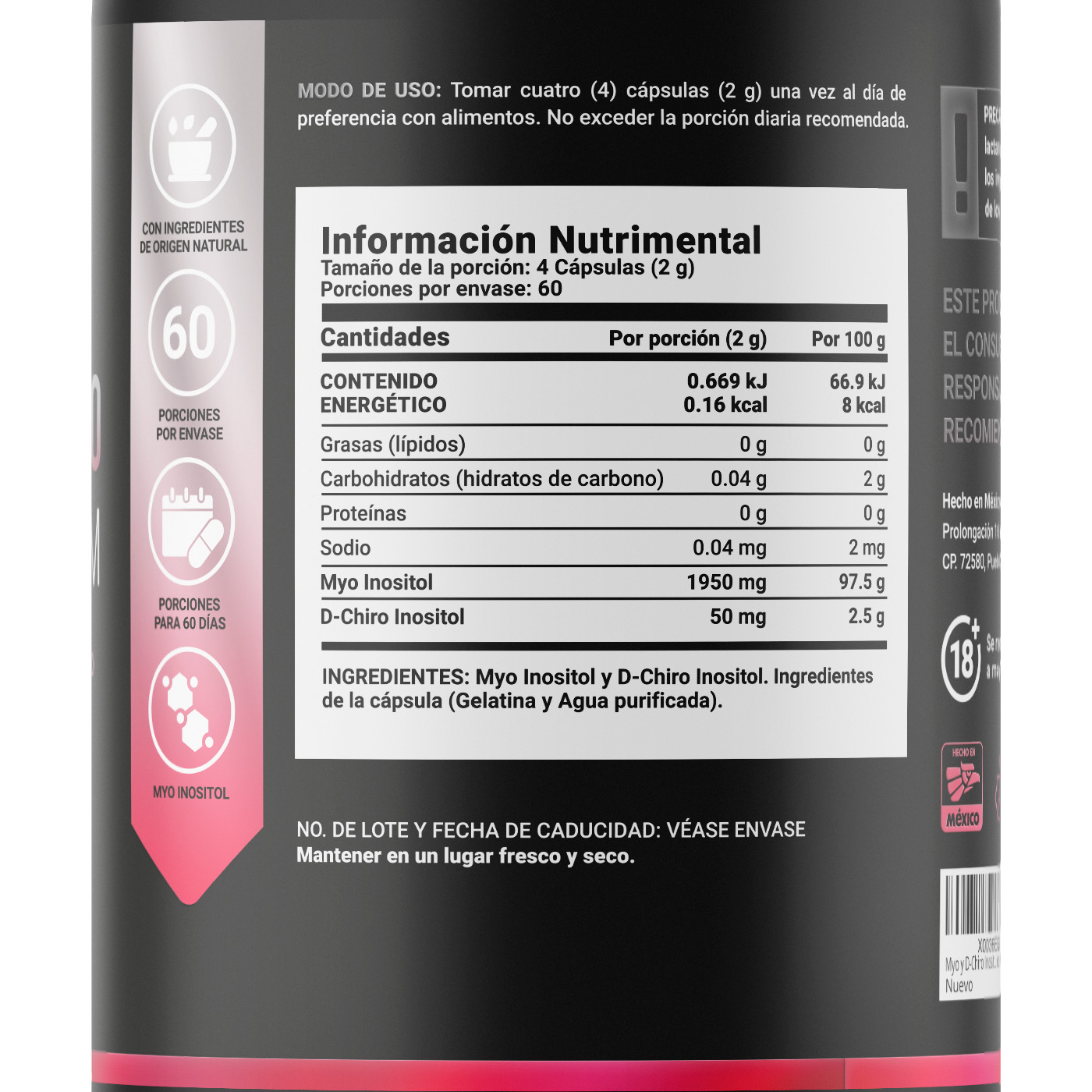 Foto 3 pulgar | Myo y D-Chiro Inositol 240 Cápsulas con 500 mg Ingredientes Naturales Myo & D-Chiro Inositol Platinum B Life