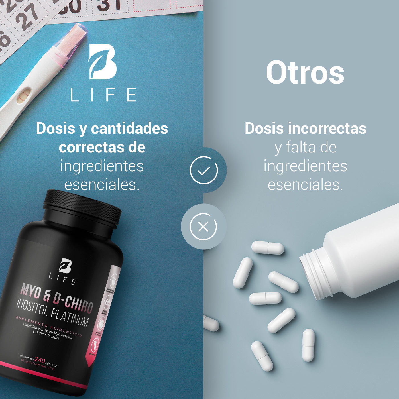 Foto 6 | Myo y D-Chiro Inositol 240 Cápsulas con 500 mg Ingredientes Naturales Myo & D-Chiro Inositol Platinum B Life
