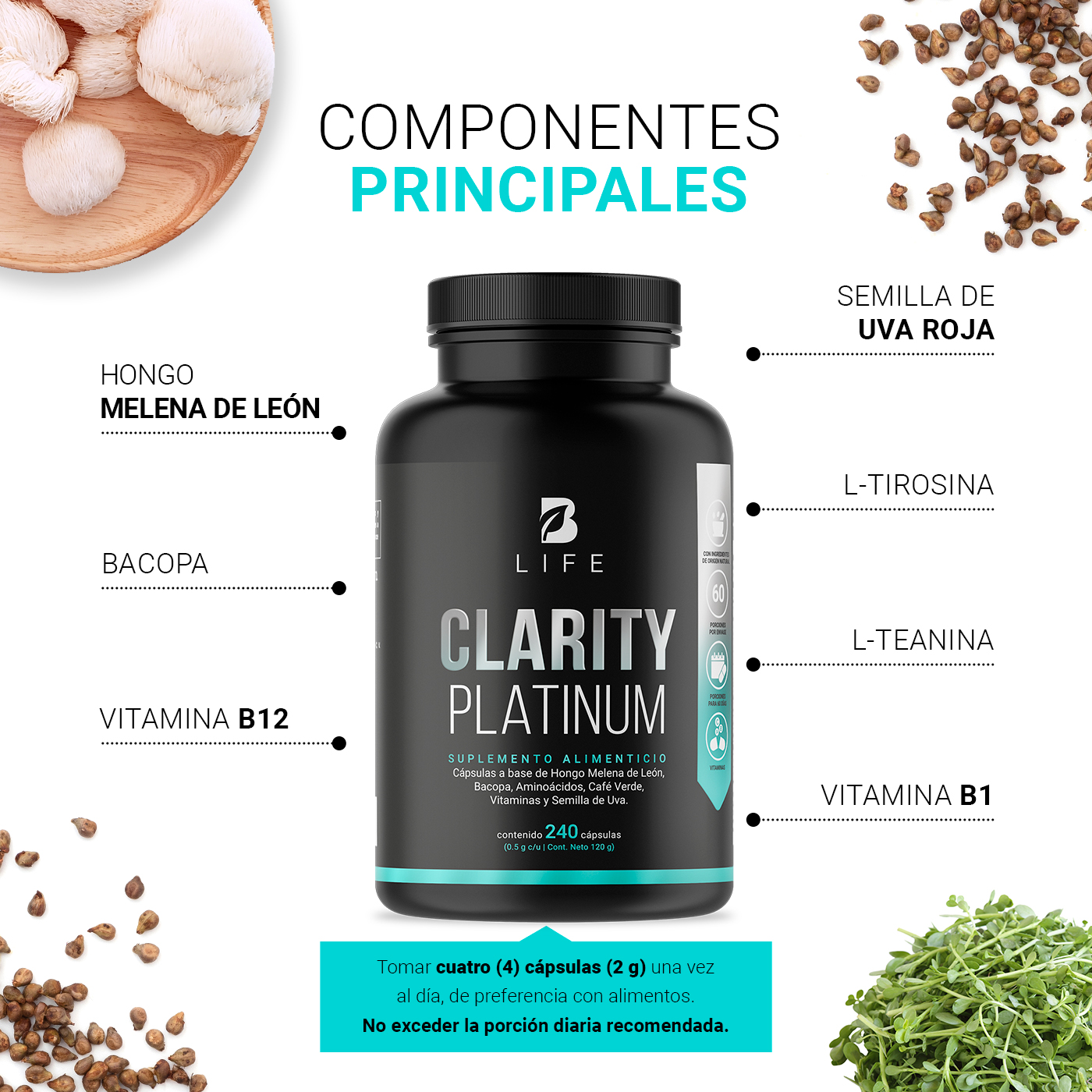Foto 5 pulgar | Suplemento Alimenticio B Life Clarity Platinum 240 Cápsulas