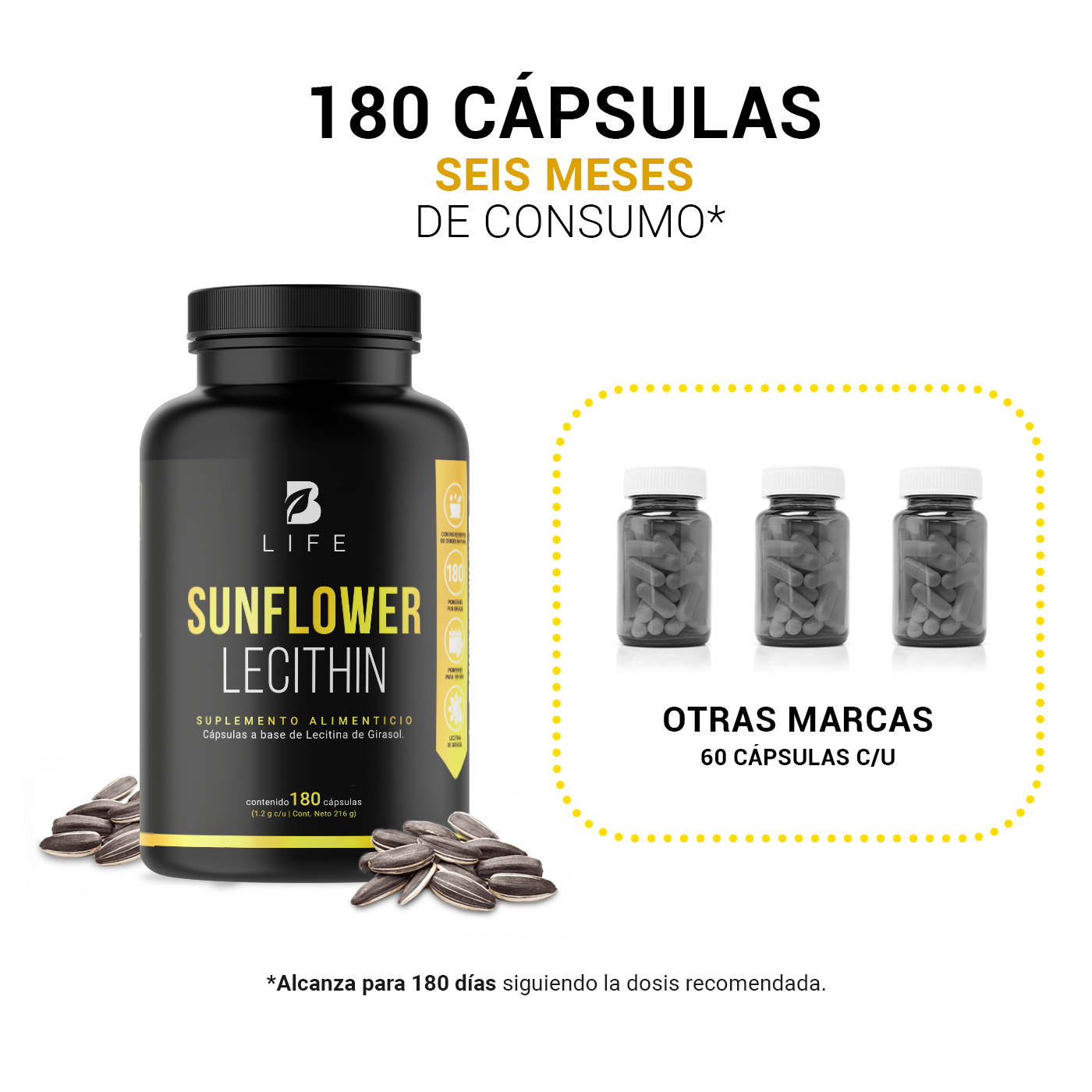 Foto 5 | Lecitina de Girasol 180 Cápsulas Sunflower Lecithin B Life