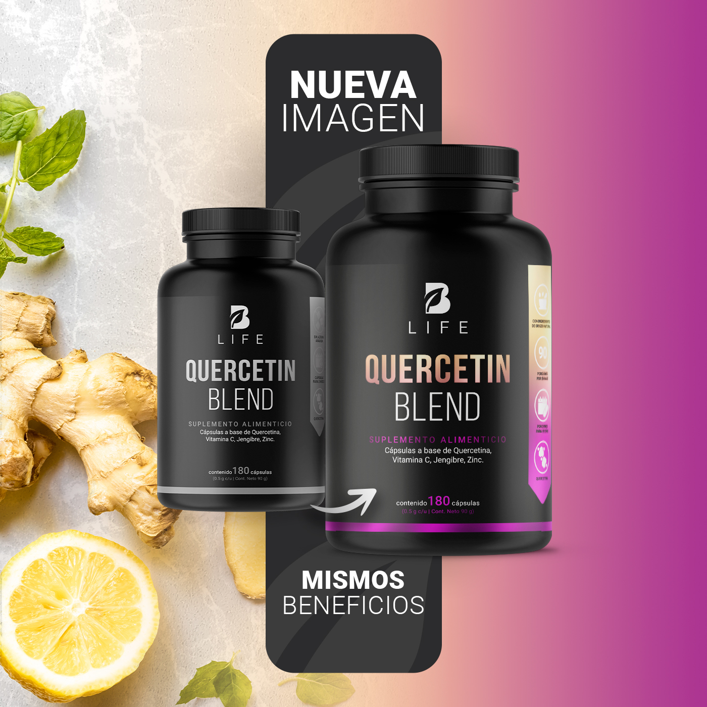 Foto 4 pulgar | Quercetina de 180 Cápsulas Ingredientes Naturales Vitamina C Jengibre y Zinc Quercetin Blend B Life