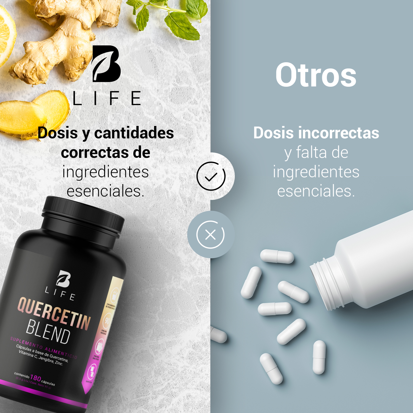 Foto 6 | Quercetina de 180 Cápsulas Ingredientes Naturales Vitamina C Jengibre y Zinc Quercetin Blend B Life