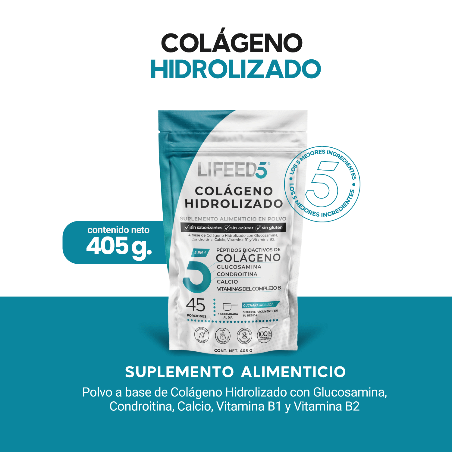 Foto 3 pulgar | Colágeno Hidrolizado En Polvo Lifeed5 Ayuda a Huesos y Articulaciones