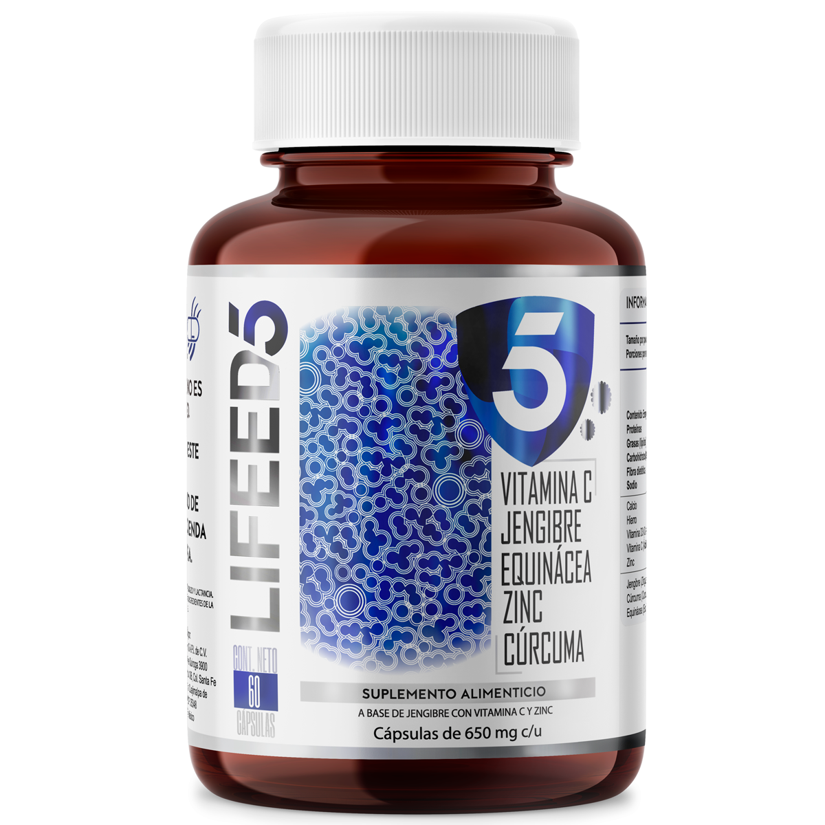 Suplemento Alimenticio, Immune Support 60 Cápsulas Vitamina C, Jengibre, Equinacea, Zinc, Curcuma.