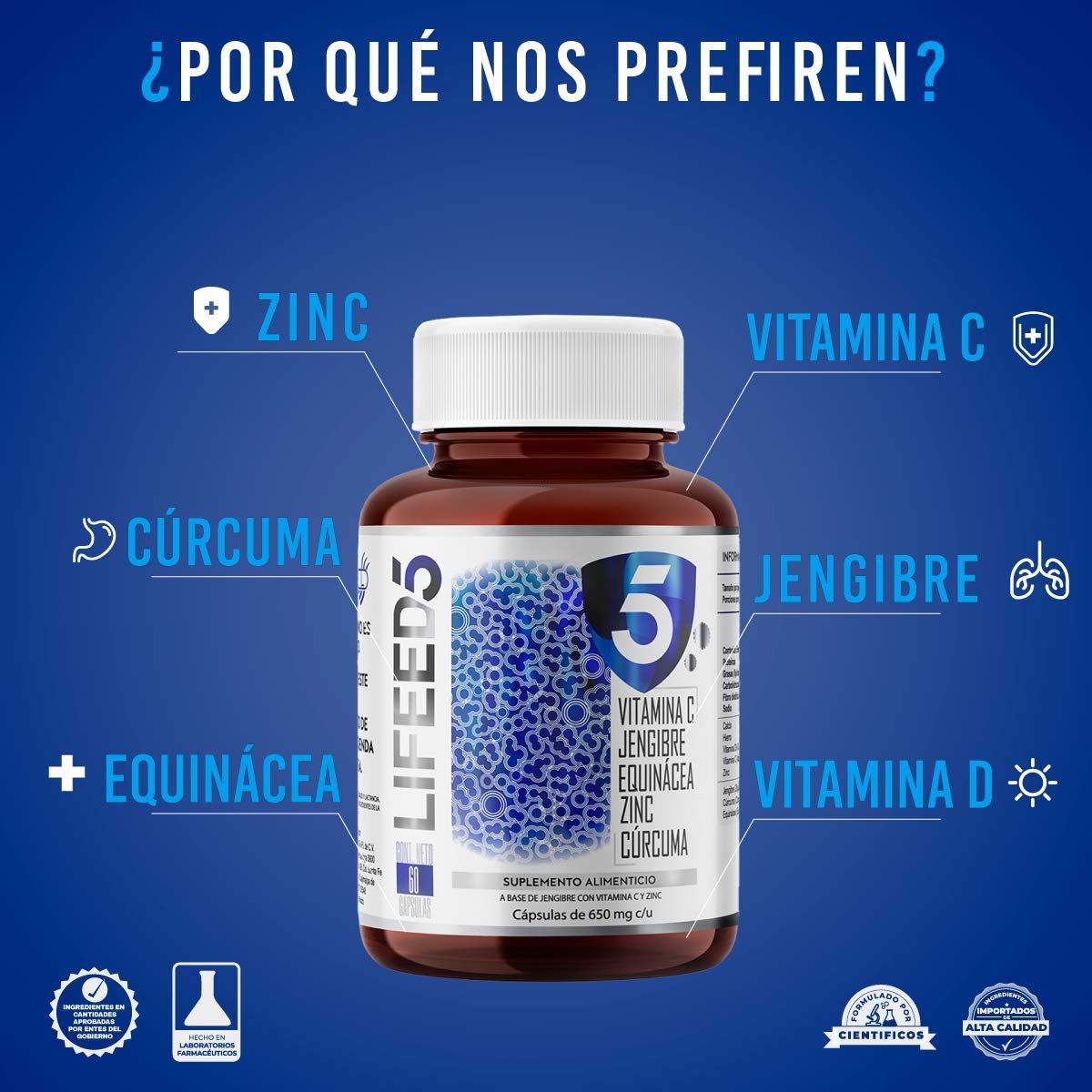 Foto 3 pulgar | Suplemento Alimenticio, Immune Support 60 Cápsulas Vitamina C, Jengibre, Equinacea, Zinc, Curcuma.